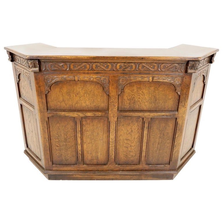 Antique Oak Cocktail Bar, Carved Oak Home Bar, Scotland 1930, B2094 at 1stDibs