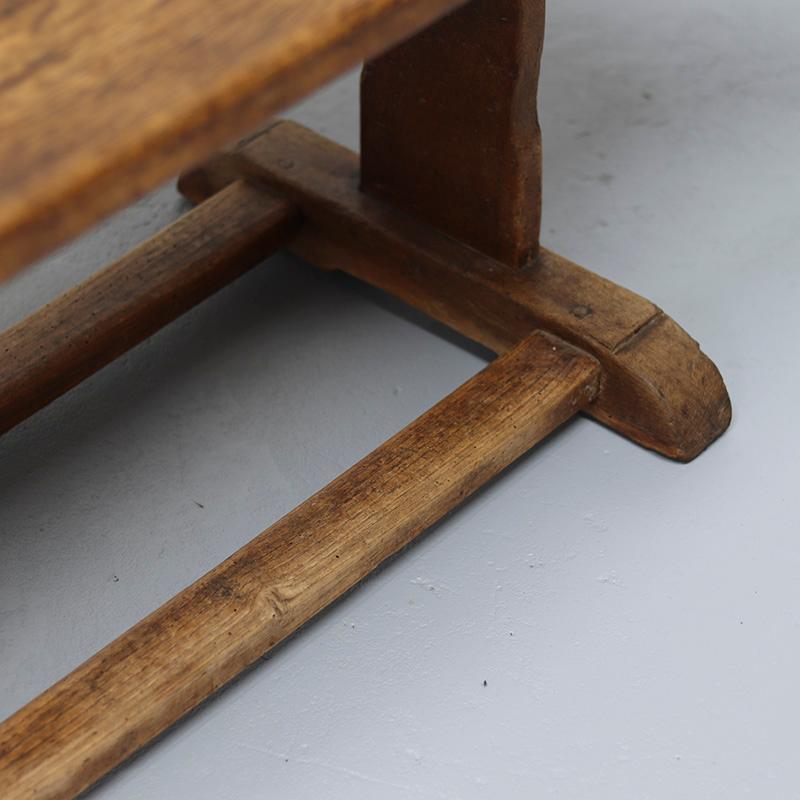 Hand-Crafted Antique Oak Coffee Table with Reclaimed Flax Base For Sale