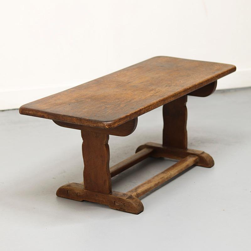 Antique Oak Coffee Table with Reclaimed Flax Base In Good Condition For Sale In OOSTERHOUT, NL