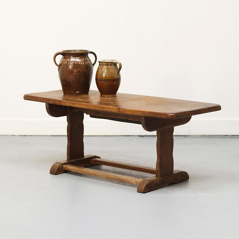 Antique Oak Coffee Table with Reclaimed Flax Base For Sale 2