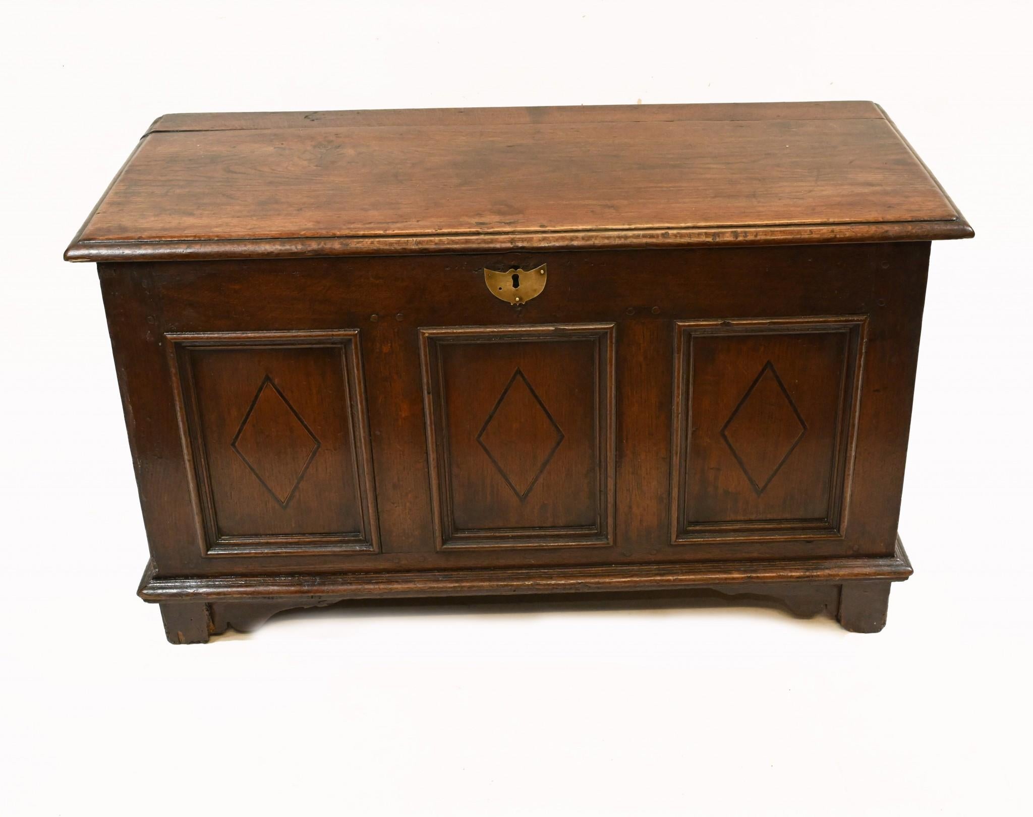 18th Century and Earlier Antique Oak Coffer Chest 17th Century Box For Sale