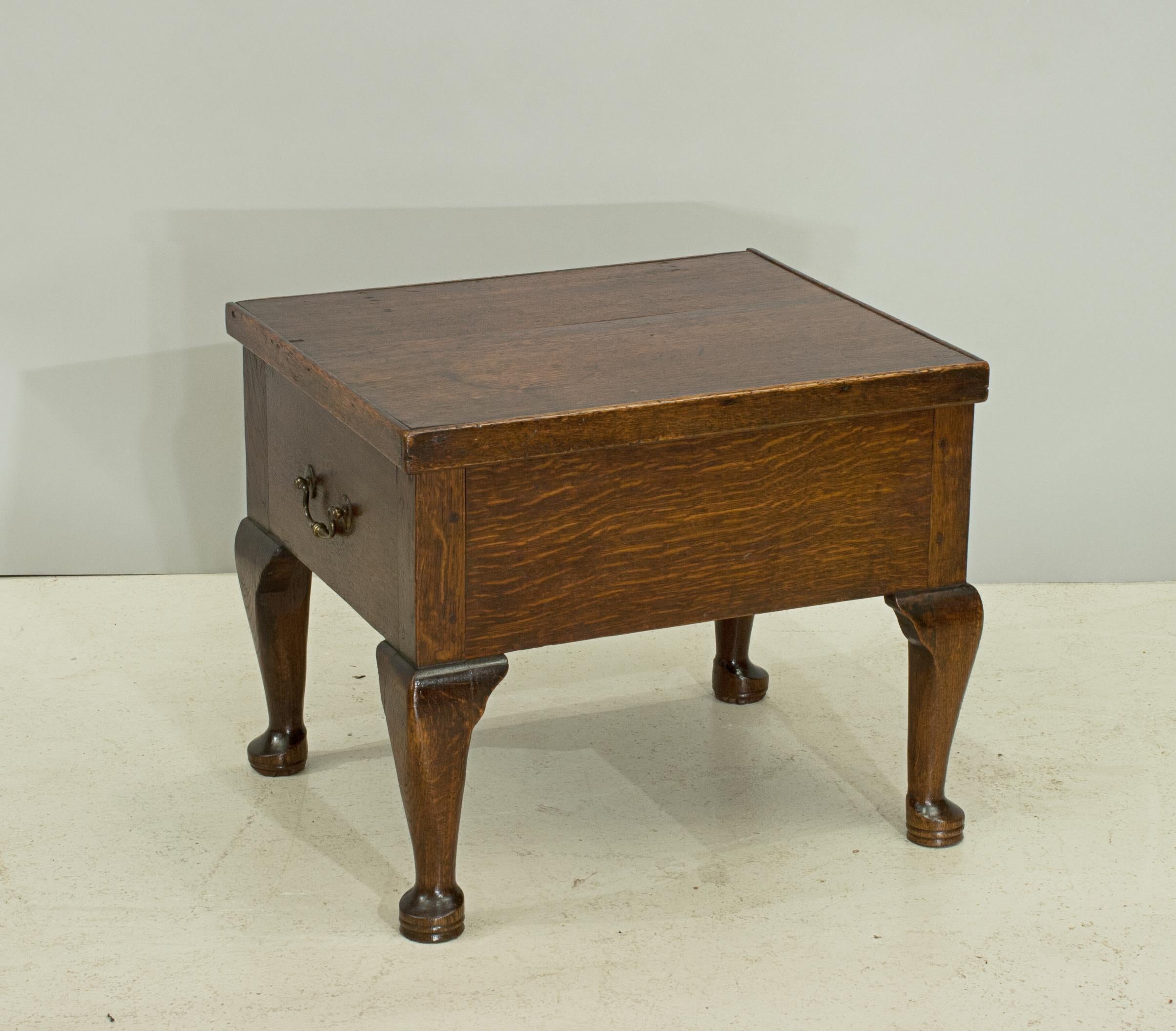 British Antique Oak Commode on Cabriolet Legs, Converted to Storage
