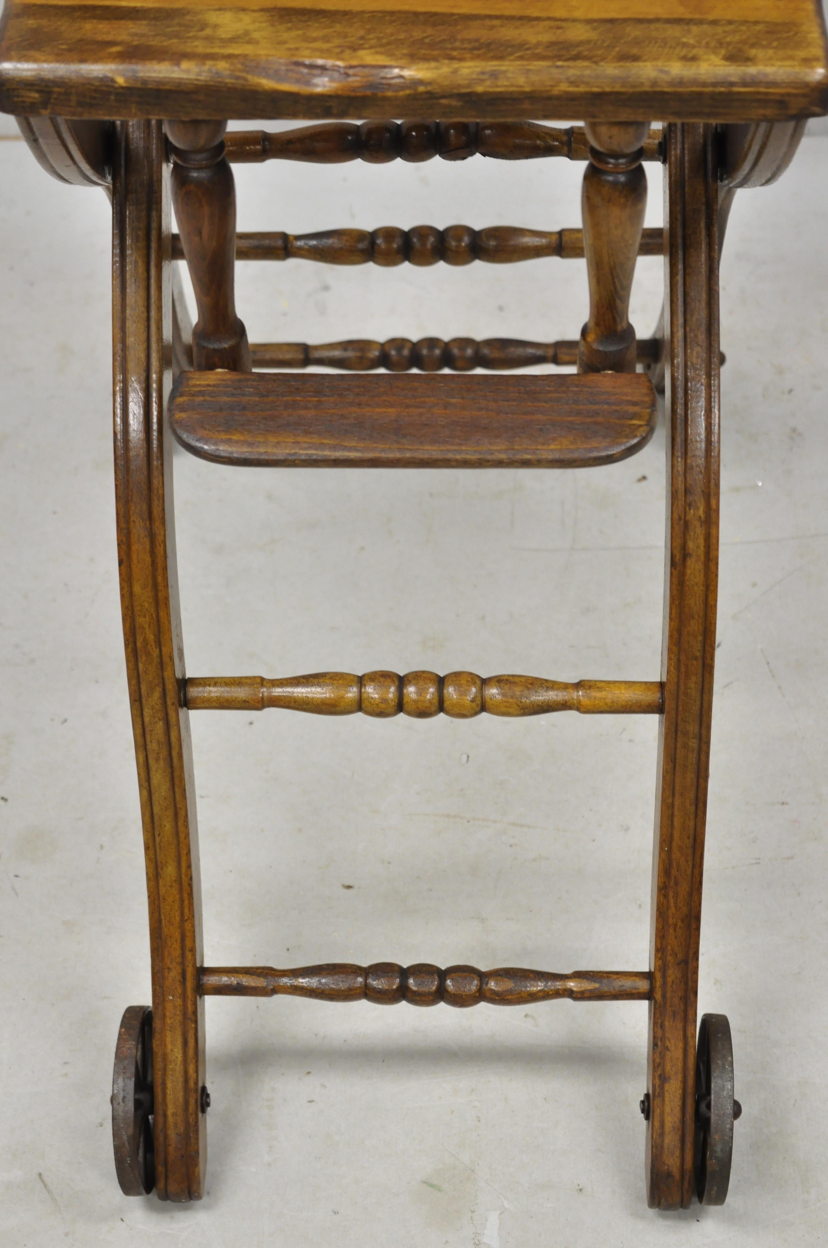 Silla Alta Victoriana Convertible con Respaldo Prensado de Roble Antiguo Cochecito de Bebé 5