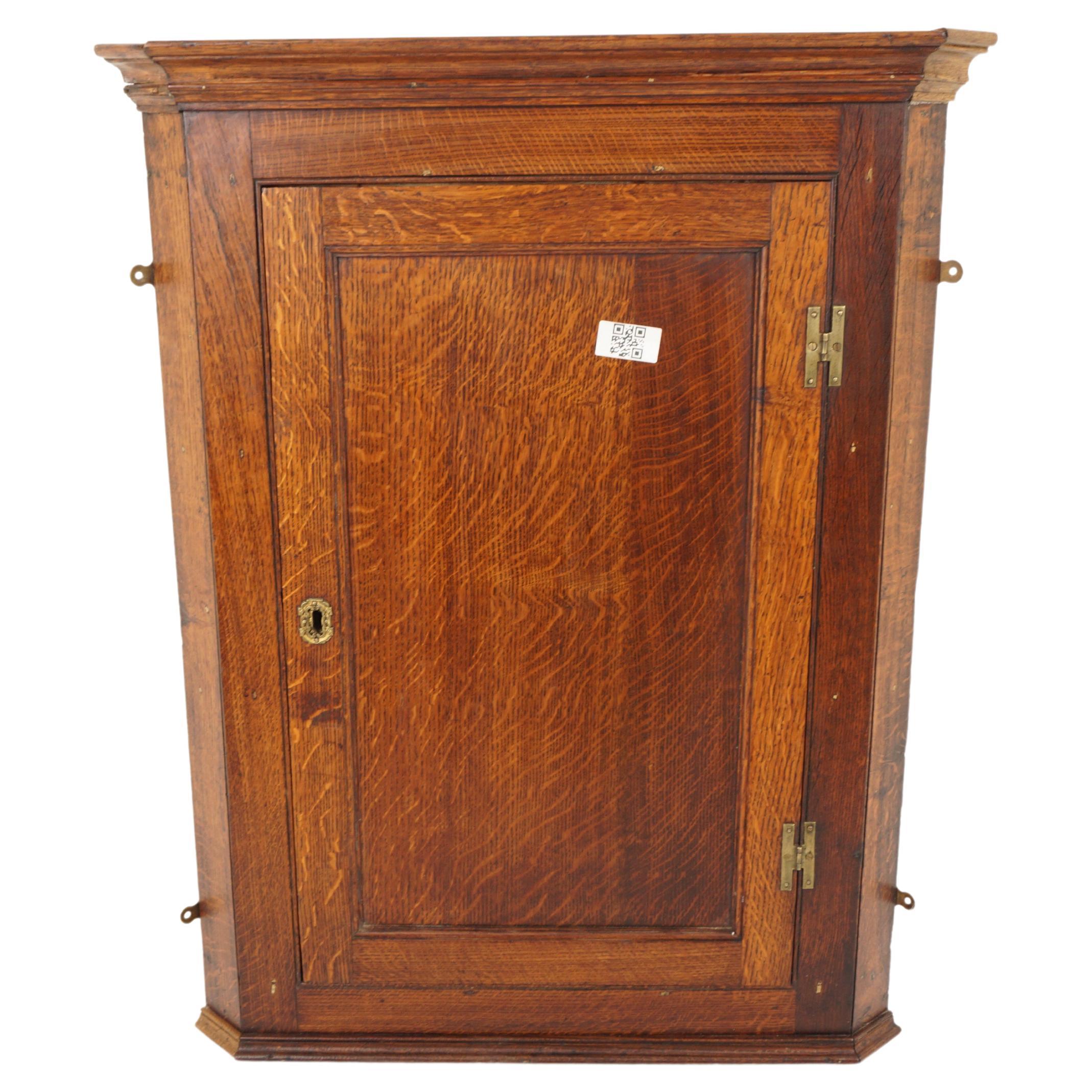 Antique Oak Corner Cabinet, Georgian Oak Hanging Cupboard, Scotland 1750, H996
