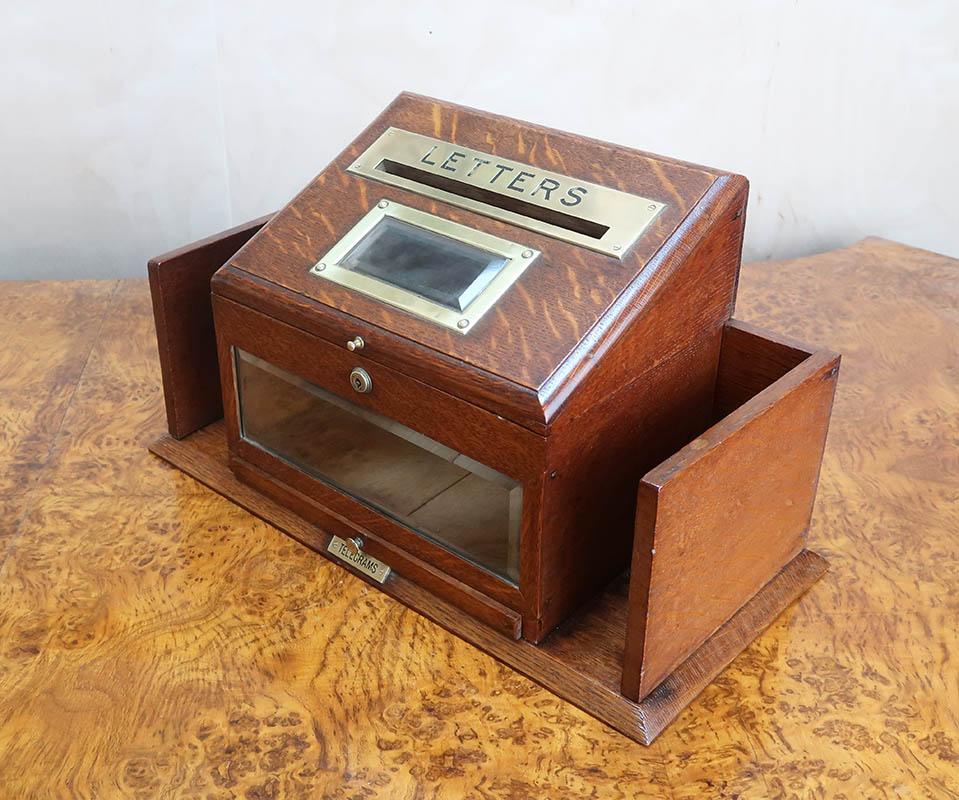 Polished Antique Oak Country House Letter Box by J.C Vickery. English C.1910
