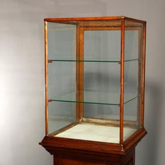 Antique Oak Country Store 360 Degree Show Case on Stand, circa 1900