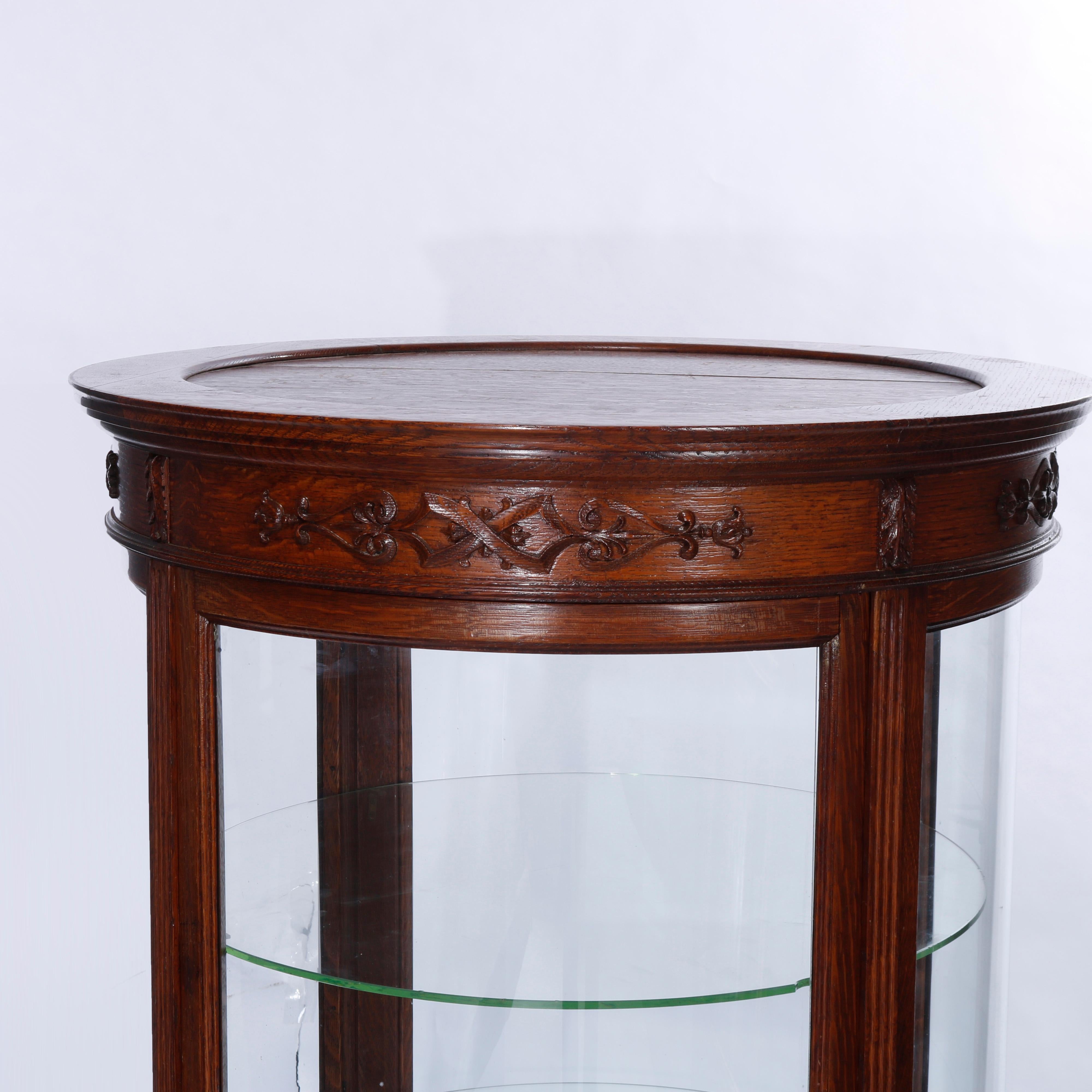 Vitrine à bijoux en chêne antique en forme de vitrine de magasin de campagne en verre incurvé, C1900 en vente 2