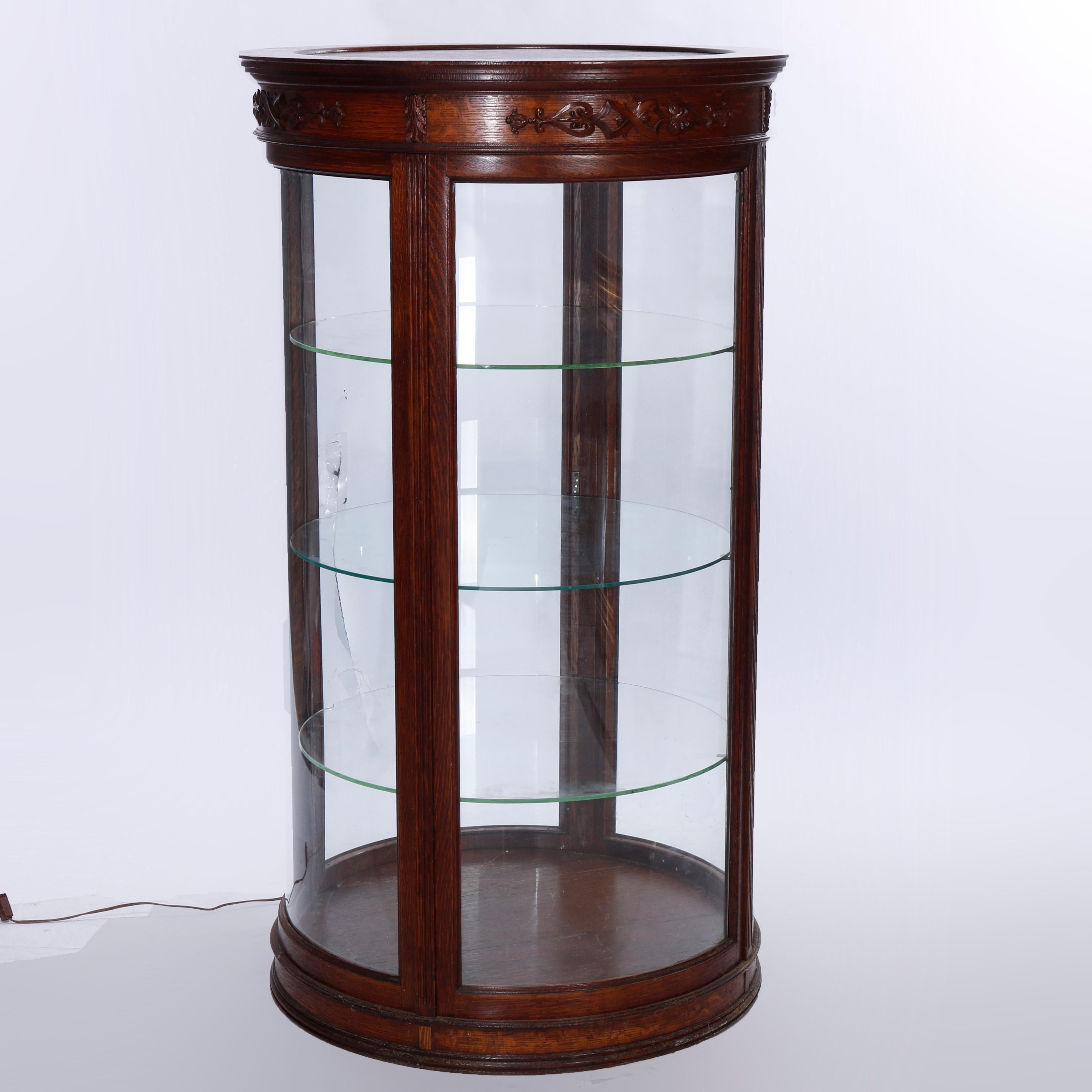 American Antique Oak Country Store Curved Glass Jewelry Display Case, C1900 For Sale