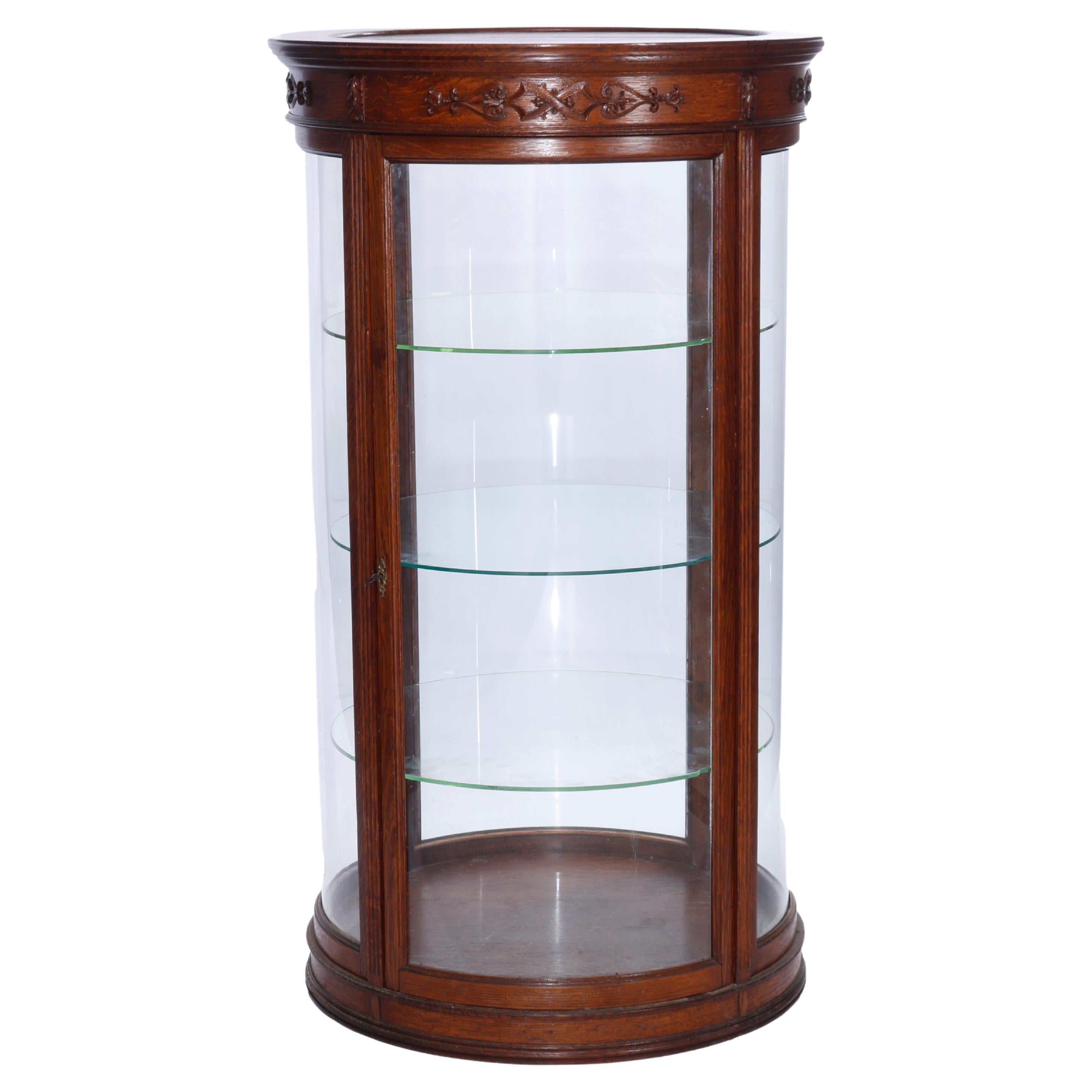 Antique Oak Country Store Curved Glass Jewelry Display Case, C1900 For Sale