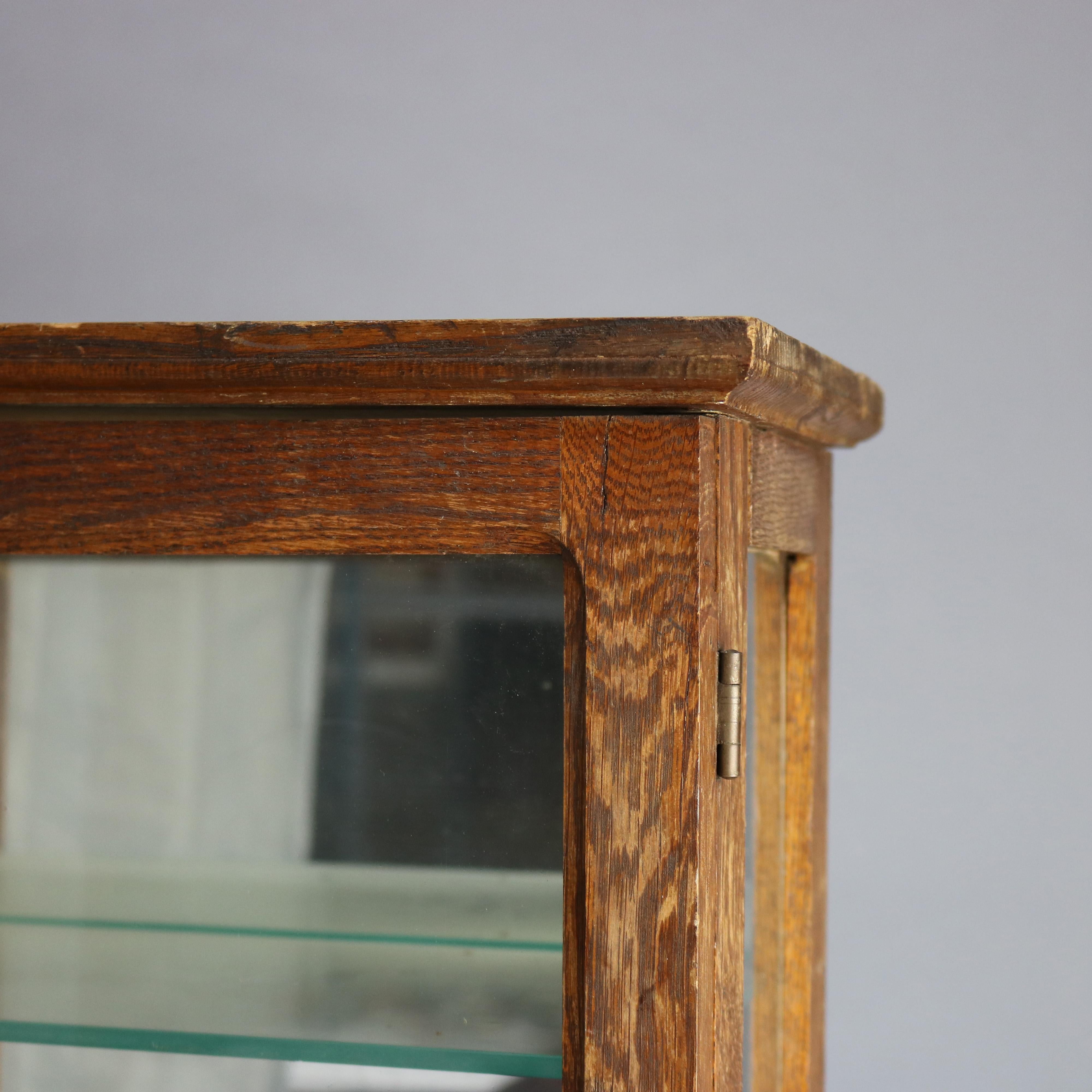 Antique Oak Country Store Mirrored Display Cabinet, circa 1900 1