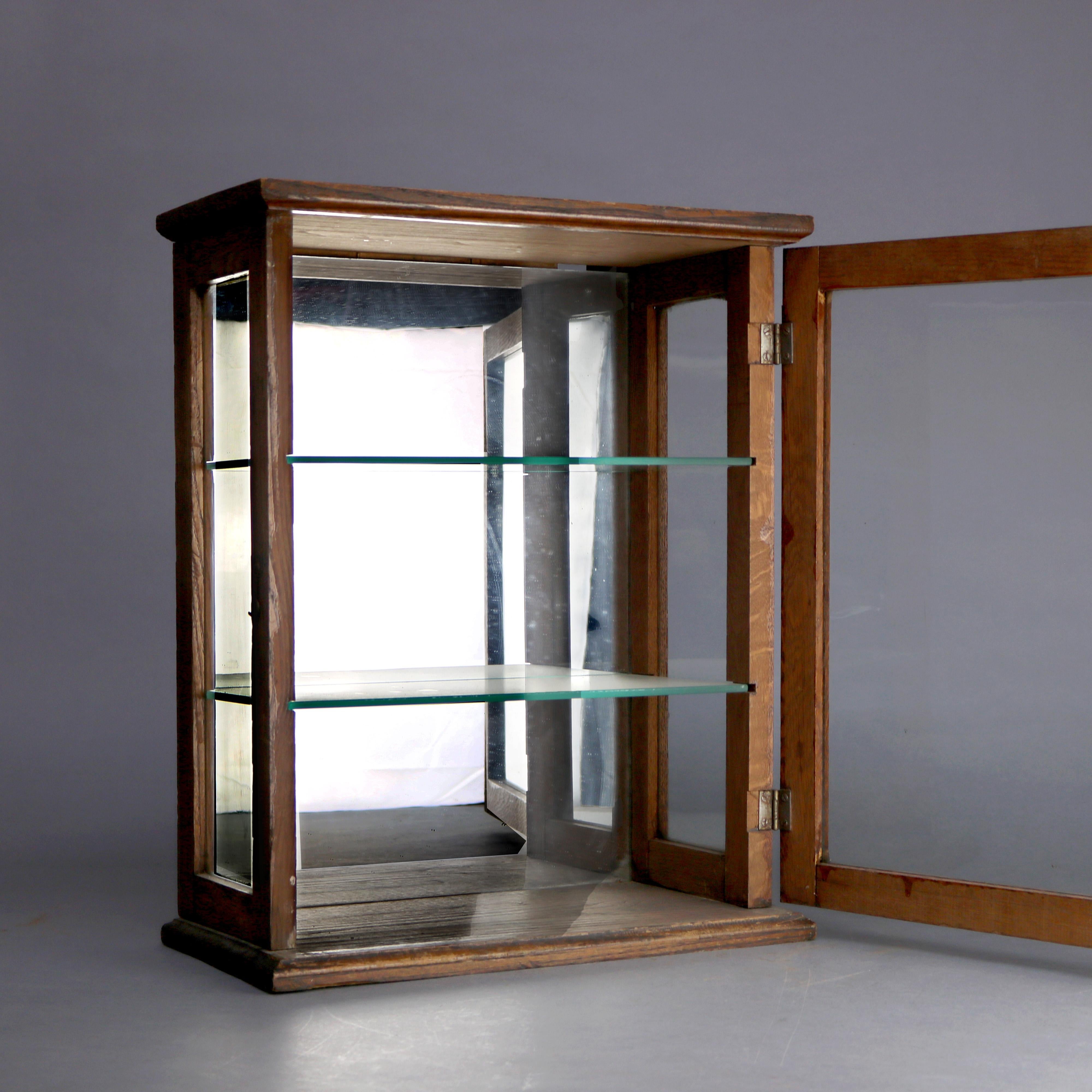 American Antique Oak Country Store Mirrored Display Cabinet, circa 1900