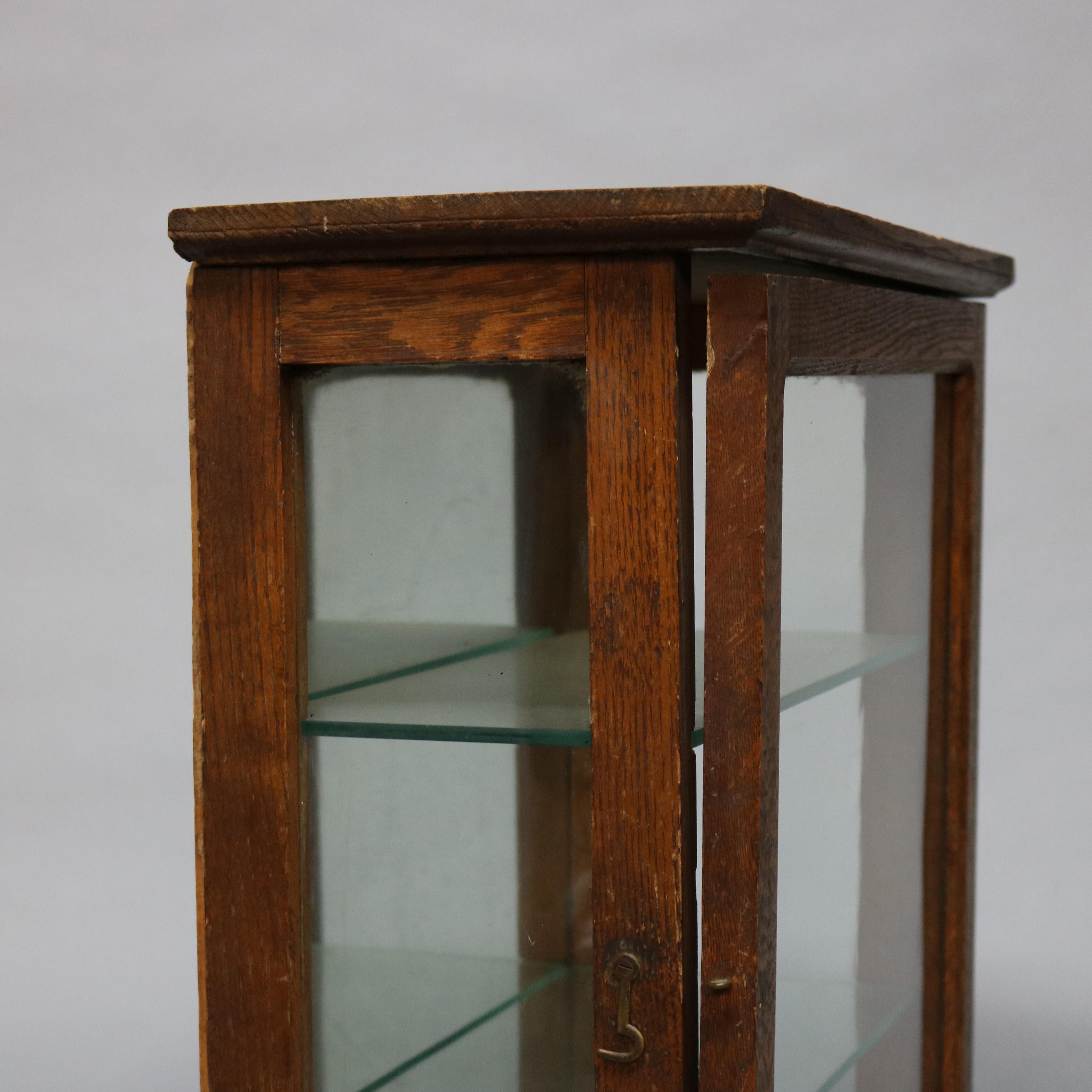 Antique Oak Country Store Mirrored Display Cabinet, circa 1900 In Good Condition In Big Flats, NY