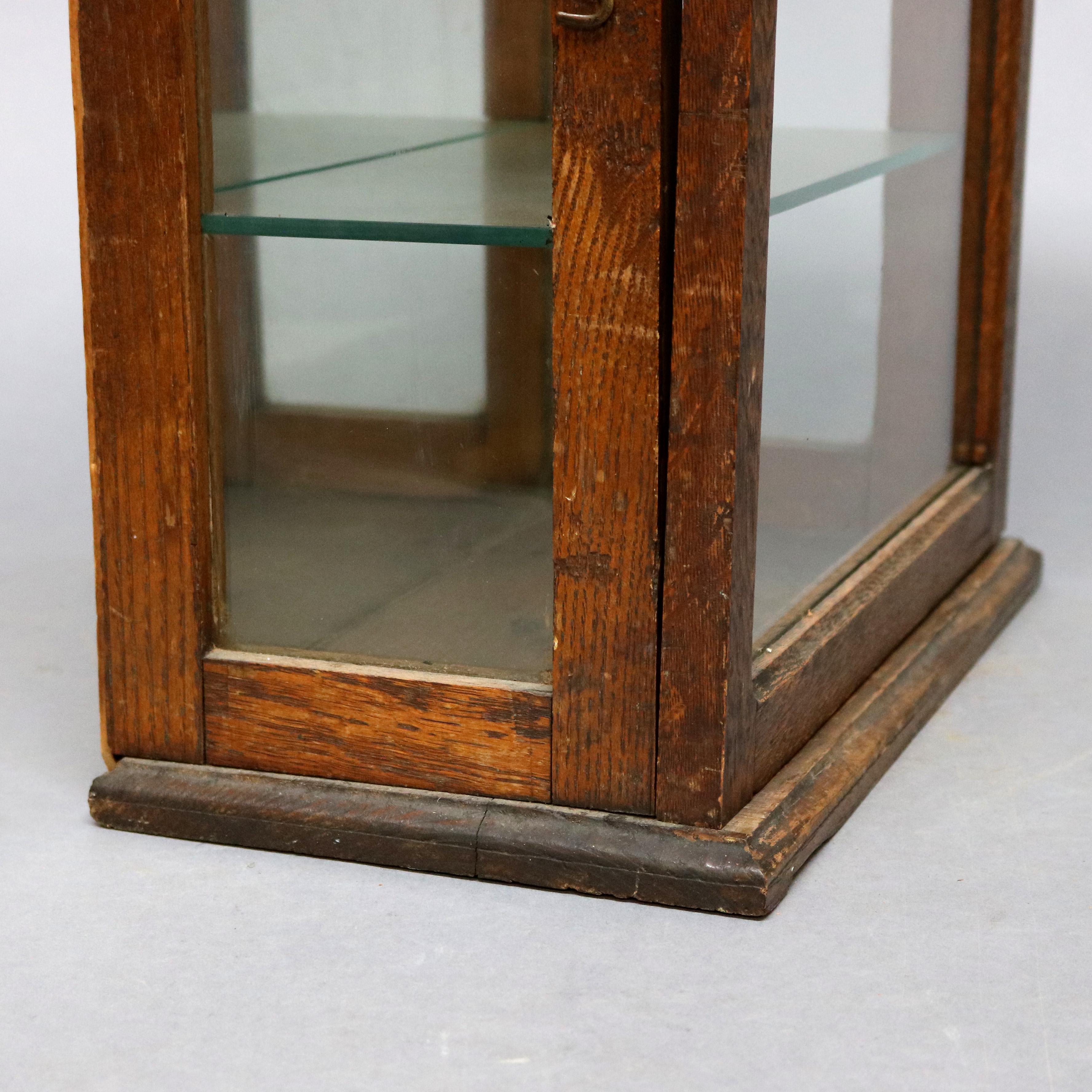 20th Century Antique Oak Country Store Mirrored Display Cabinet, circa 1900