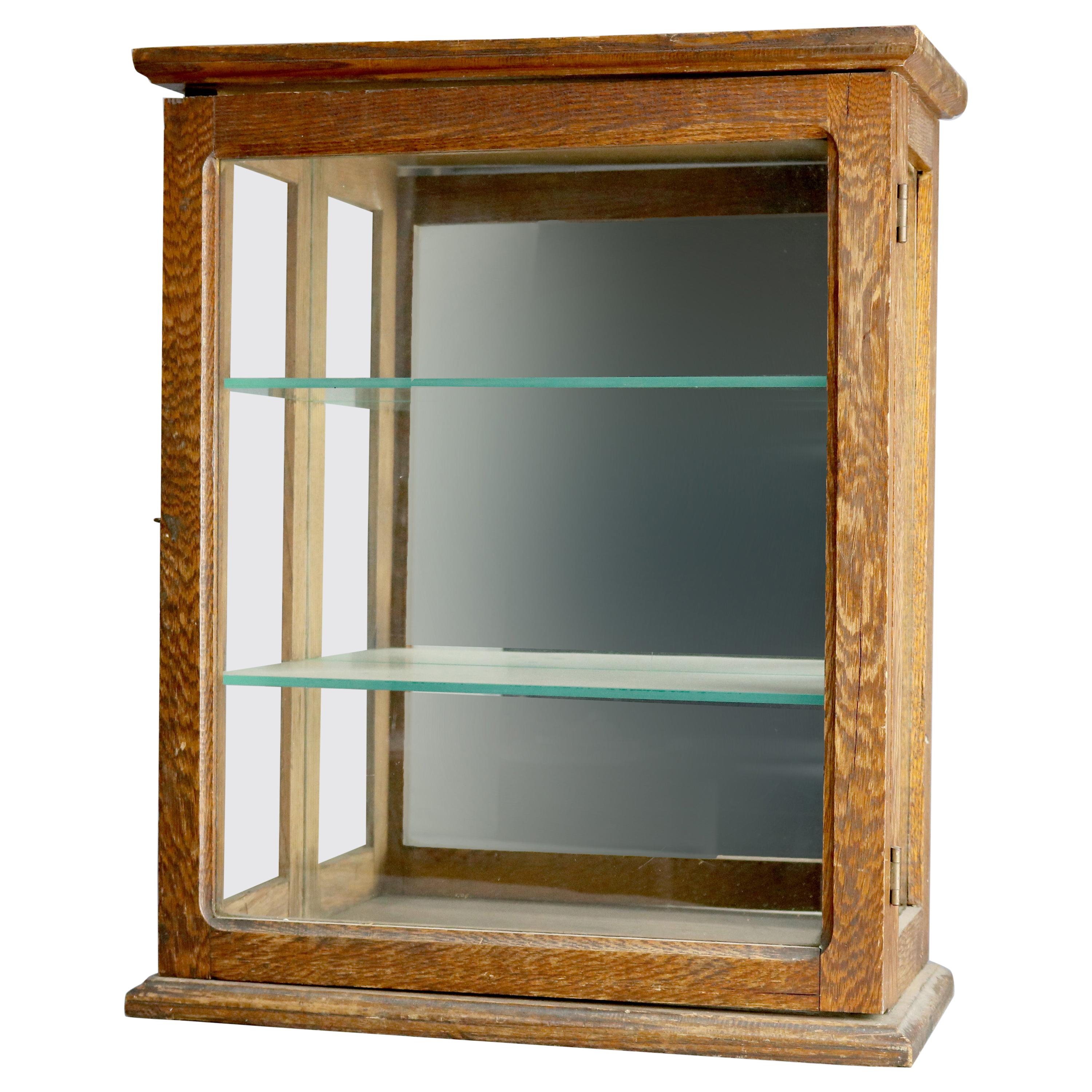 Antique Oak Country Store Mirrored Display Cabinet, circa 1900