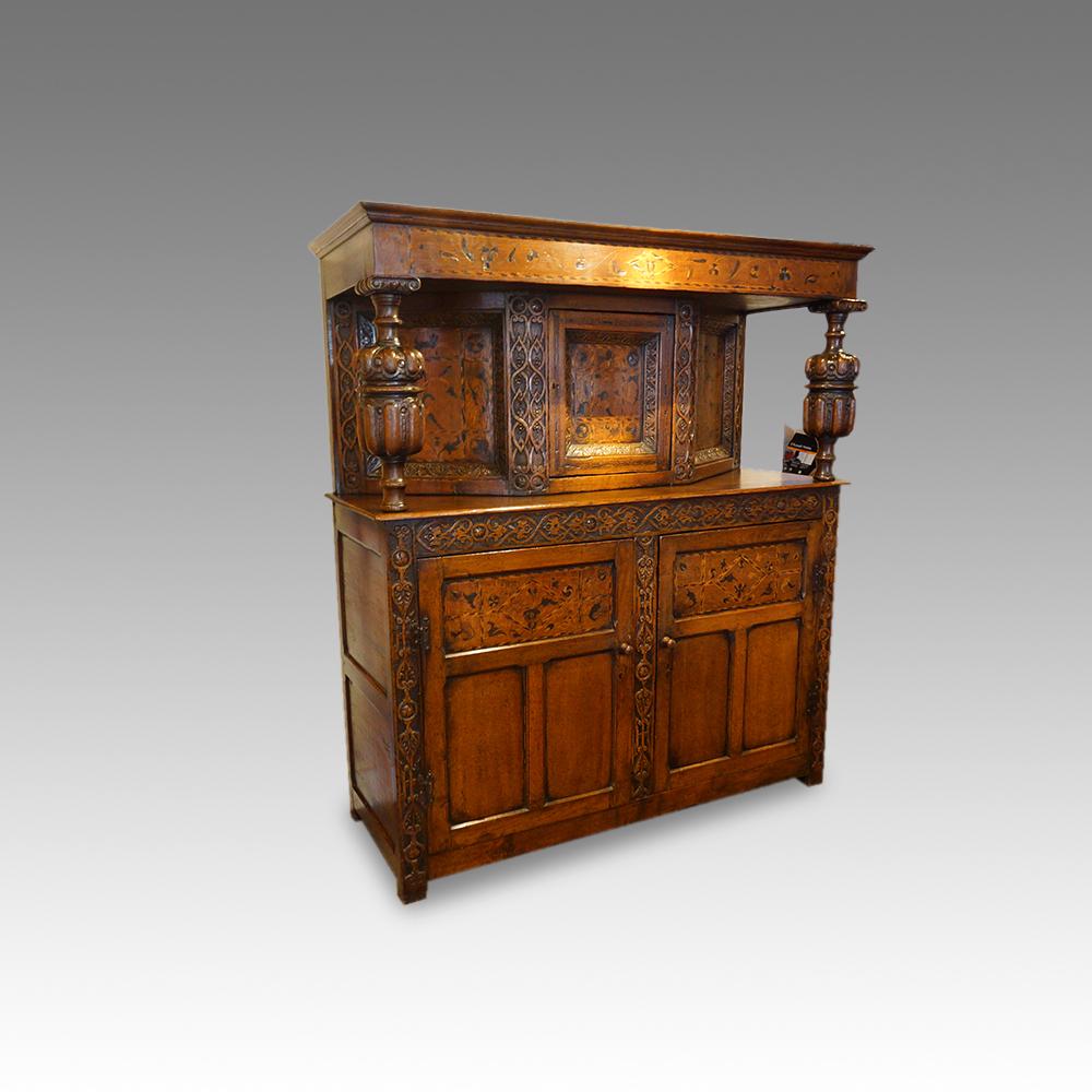 Antique English Elizabethan style Oak Court Cupboard, 19th. century  2