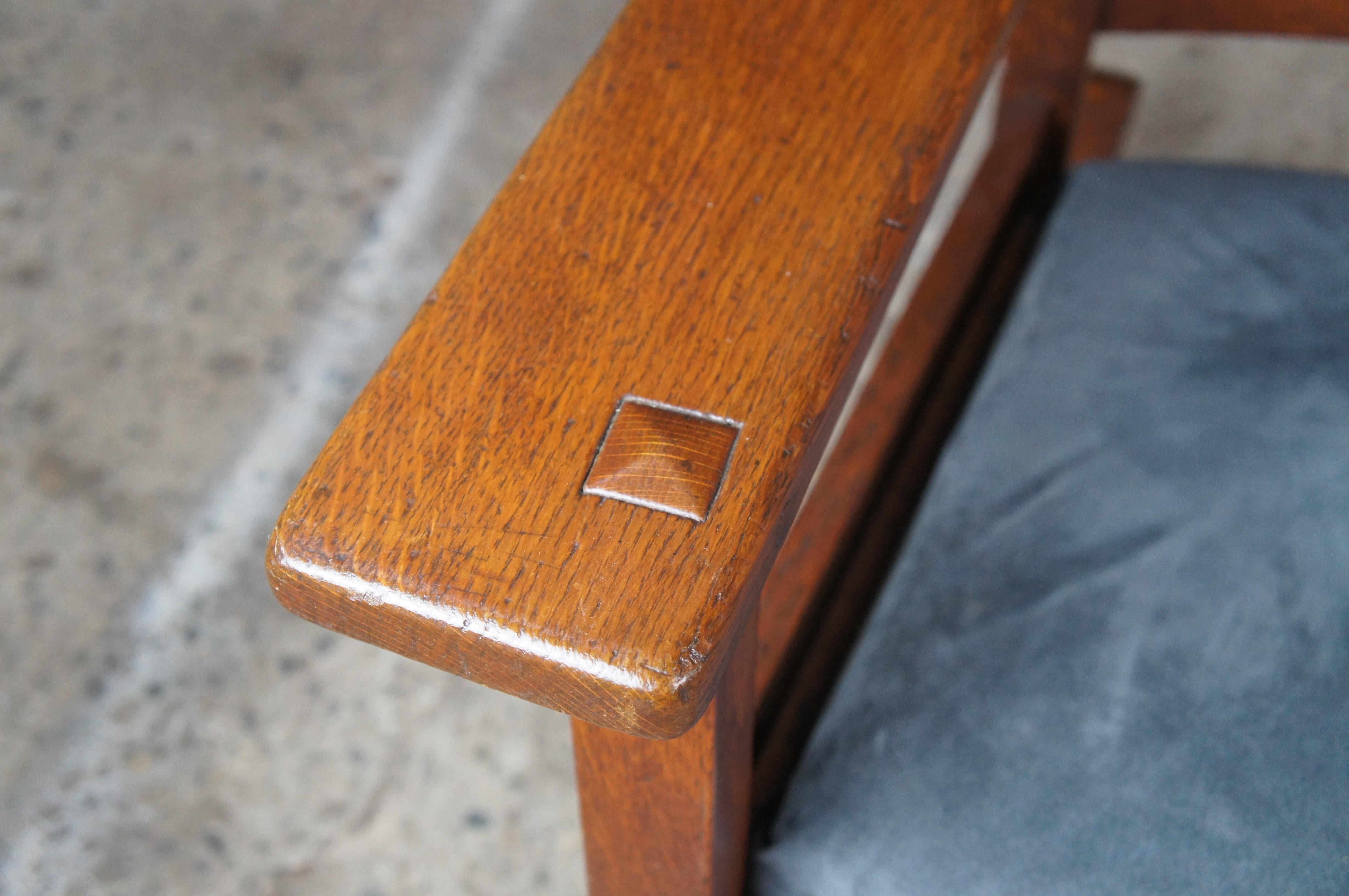 Antike Eiche Craft Mission Arts & Crafts Schaukelstuhl Schaukelstuhl Wildleder Sitz Michigan im Angebot 4