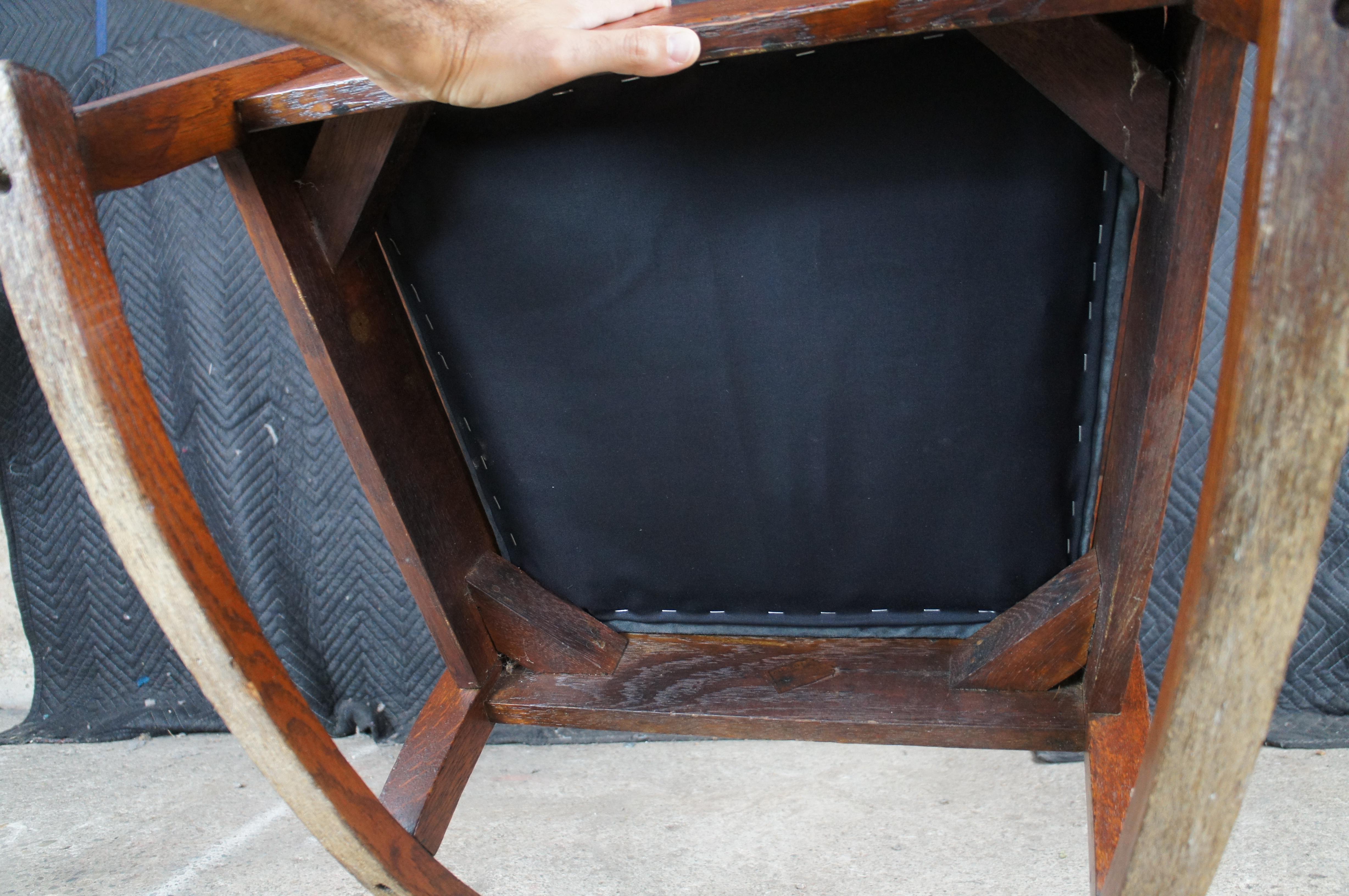 Antike Eiche Craft Mission Arts & Crafts Schaukelstuhl Schaukelstuhl Wildleder Sitz Michigan im Angebot 6