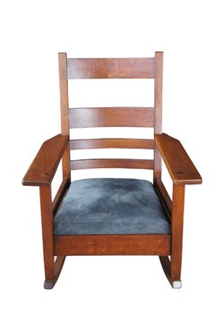 Antique Oak Craft Mission Arts & Crafts Rocking Chair Rocker Suede Seat Michigan