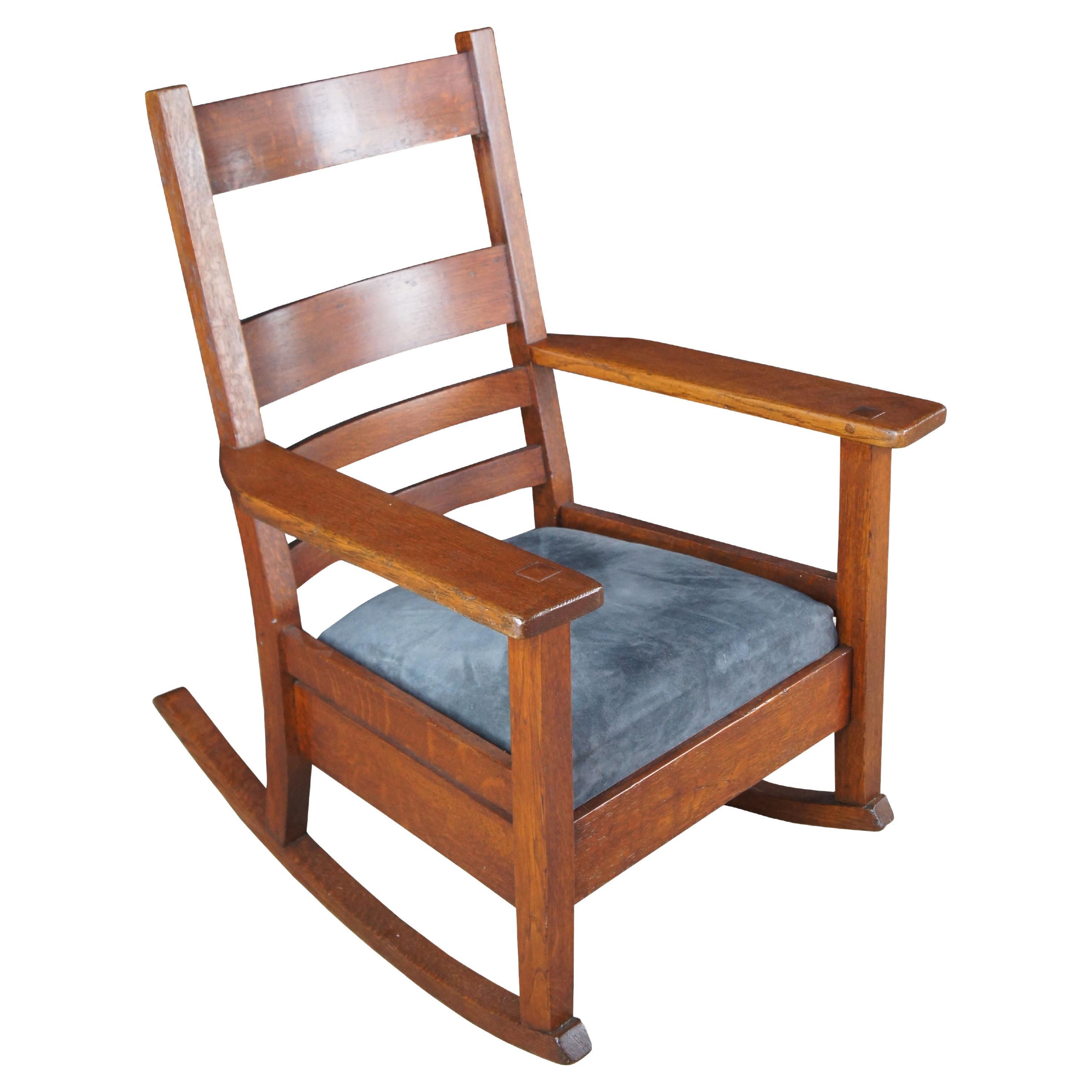 Antique Oak Craft Mission Arts
Crafts Rocking Chair Rocker Suede Seat Michigan