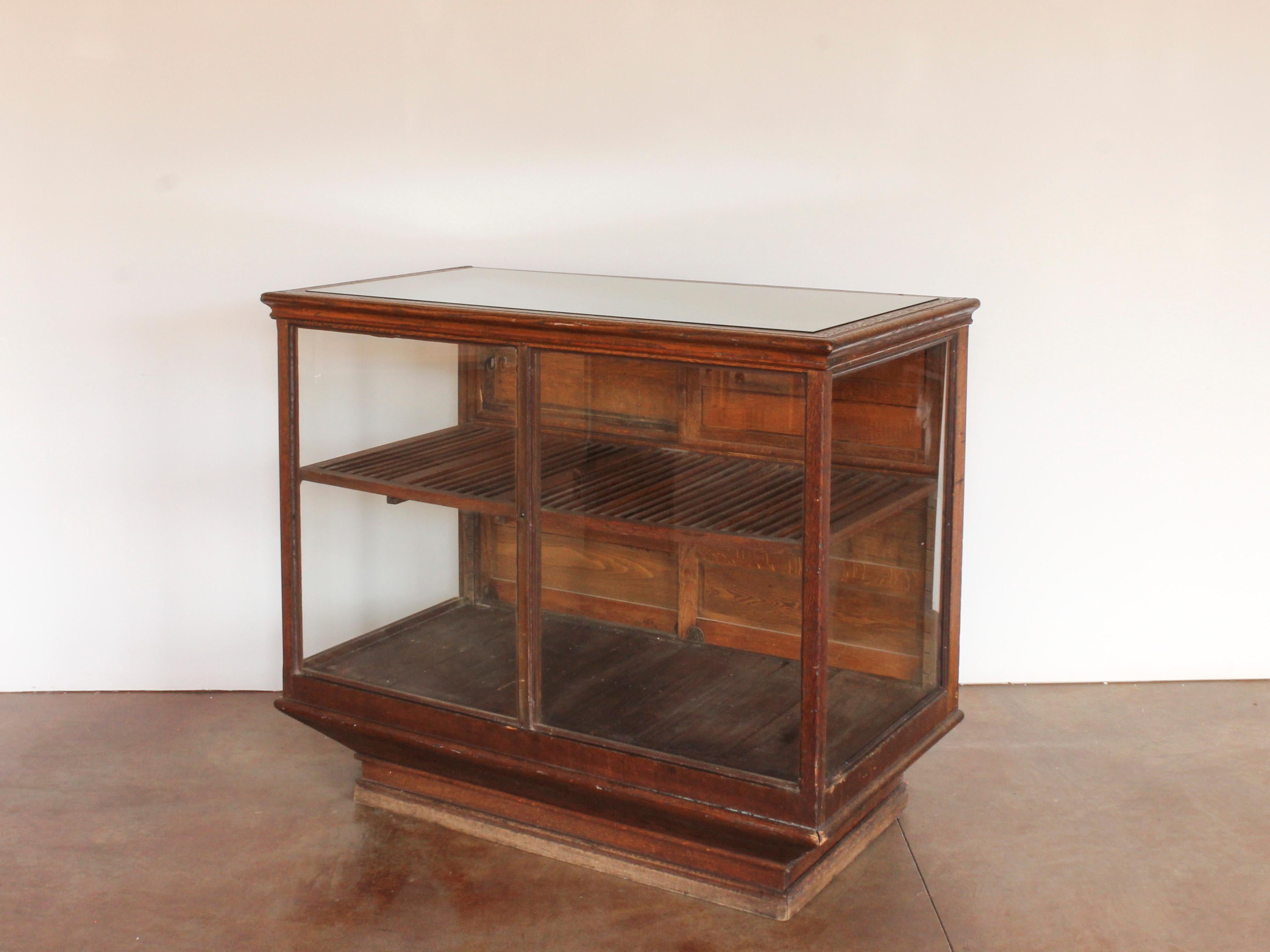 20th Century Antique Oak Curio Display Case with Original Glass