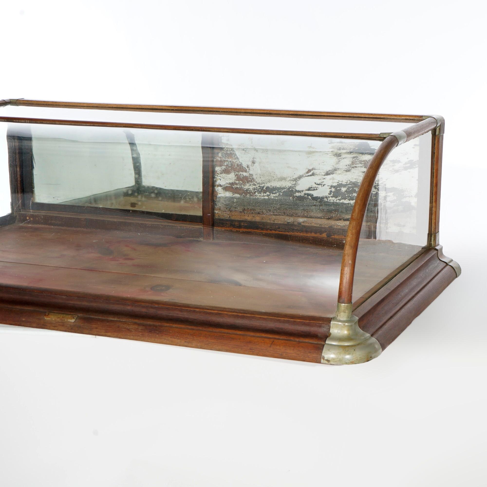 American Antique Oak & Curved Glass Country Store Counter Display Case by Burge Huck Mfg