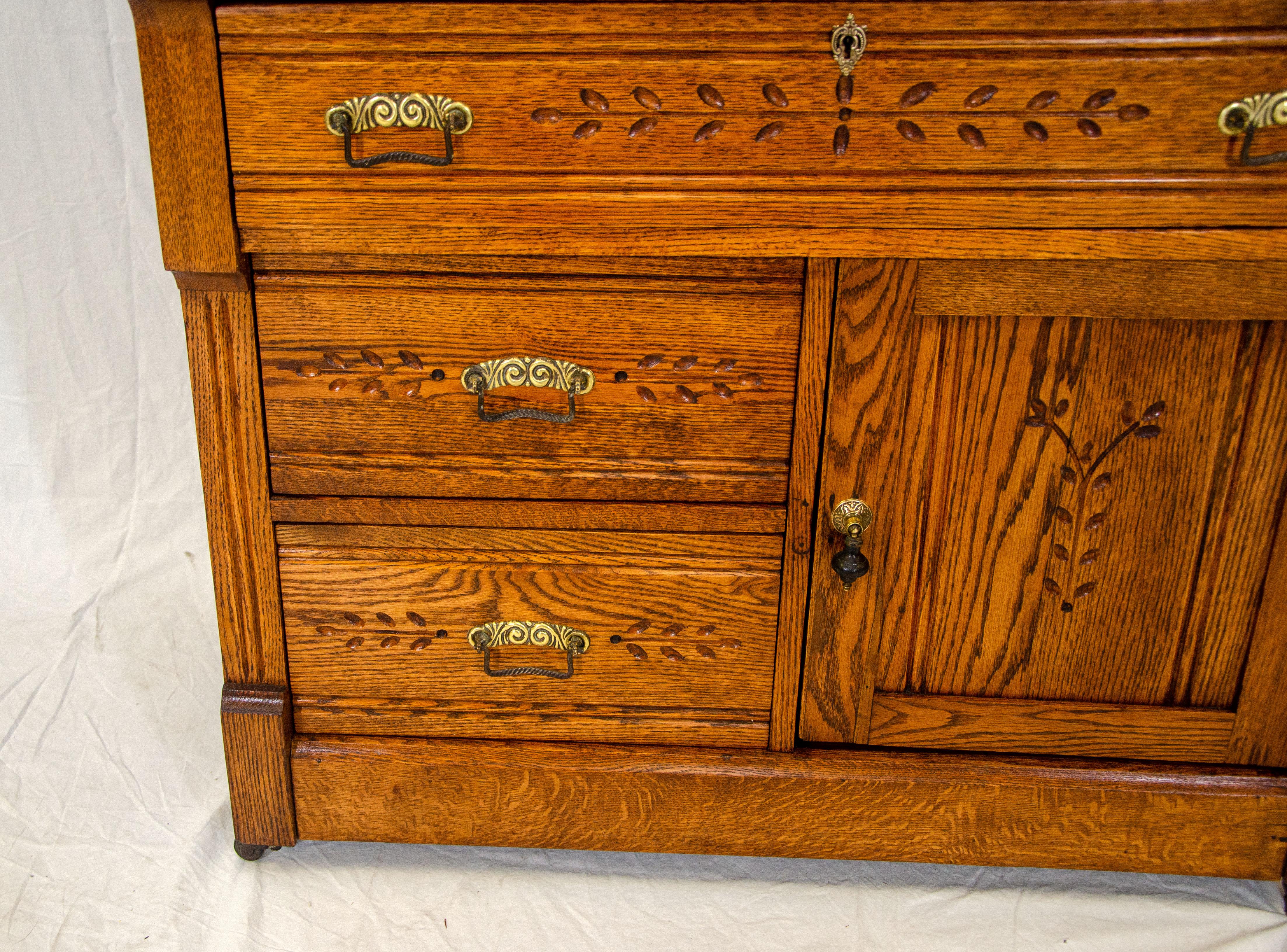 Antique Oak Cylinder Desk with Bookcase Top, Eastlake Victorian 4