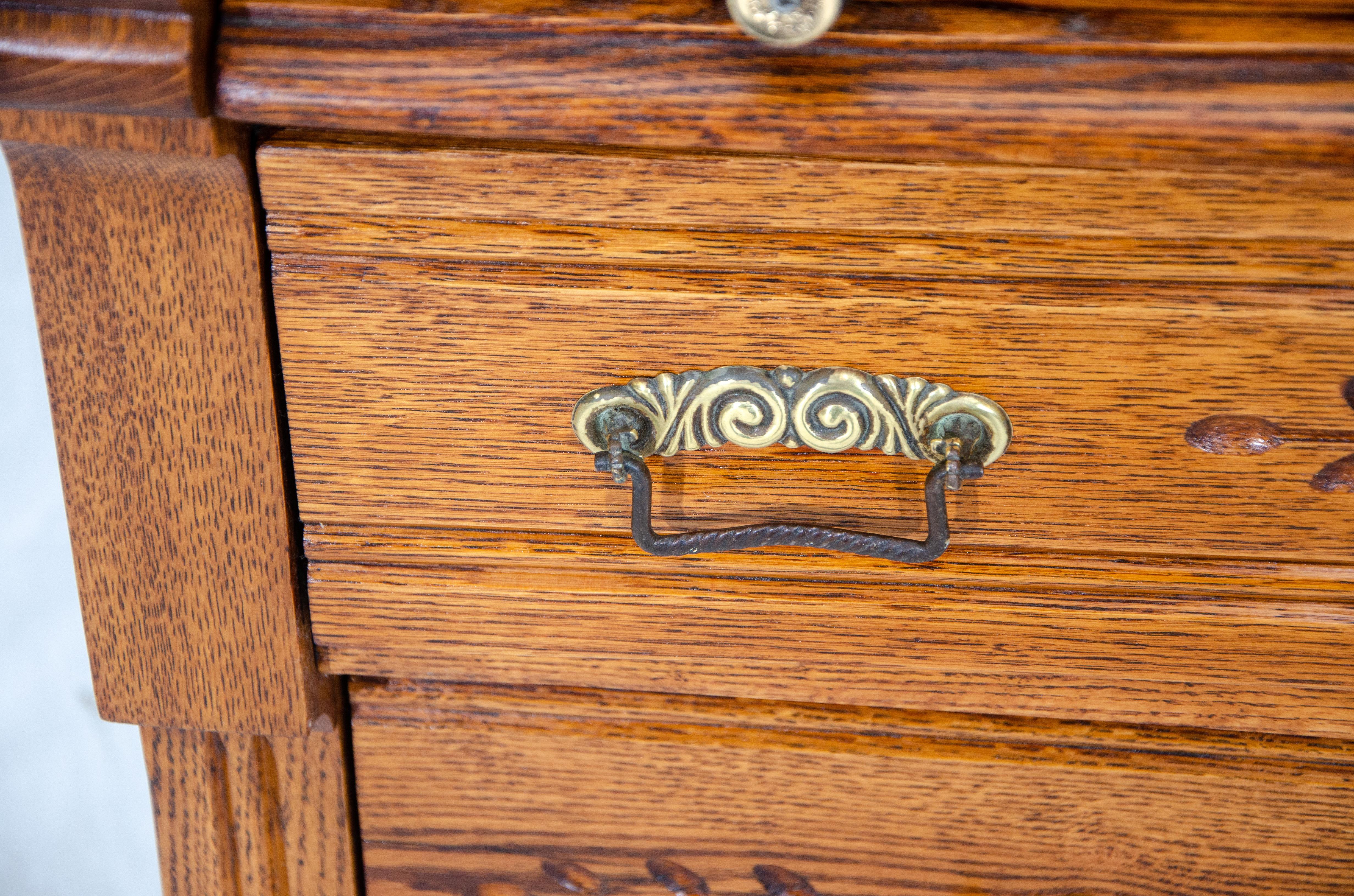 Antique Oak Cylinder Desk with Bookcase Top, Eastlake Victorian 10