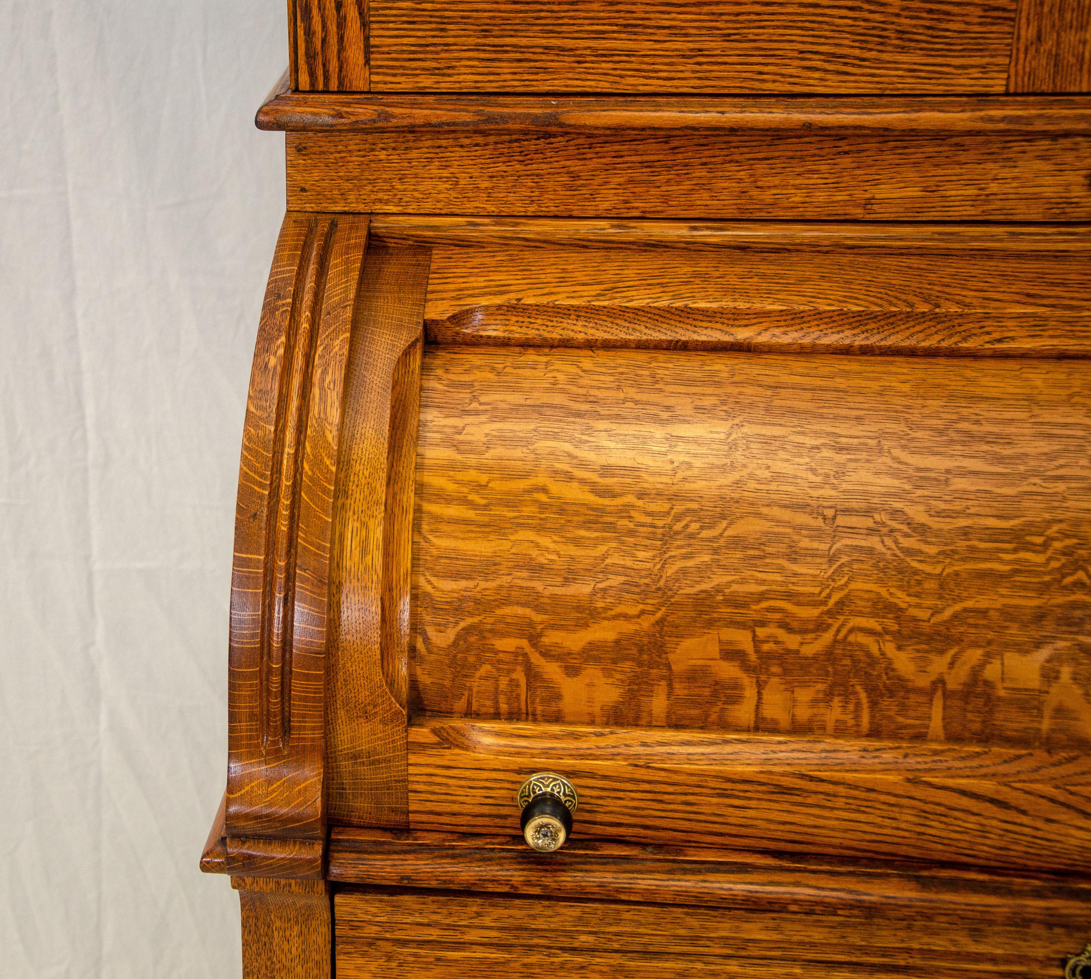 Antique Oak Cylinder Desk with Bookcase Top, Eastlake Victorian 2