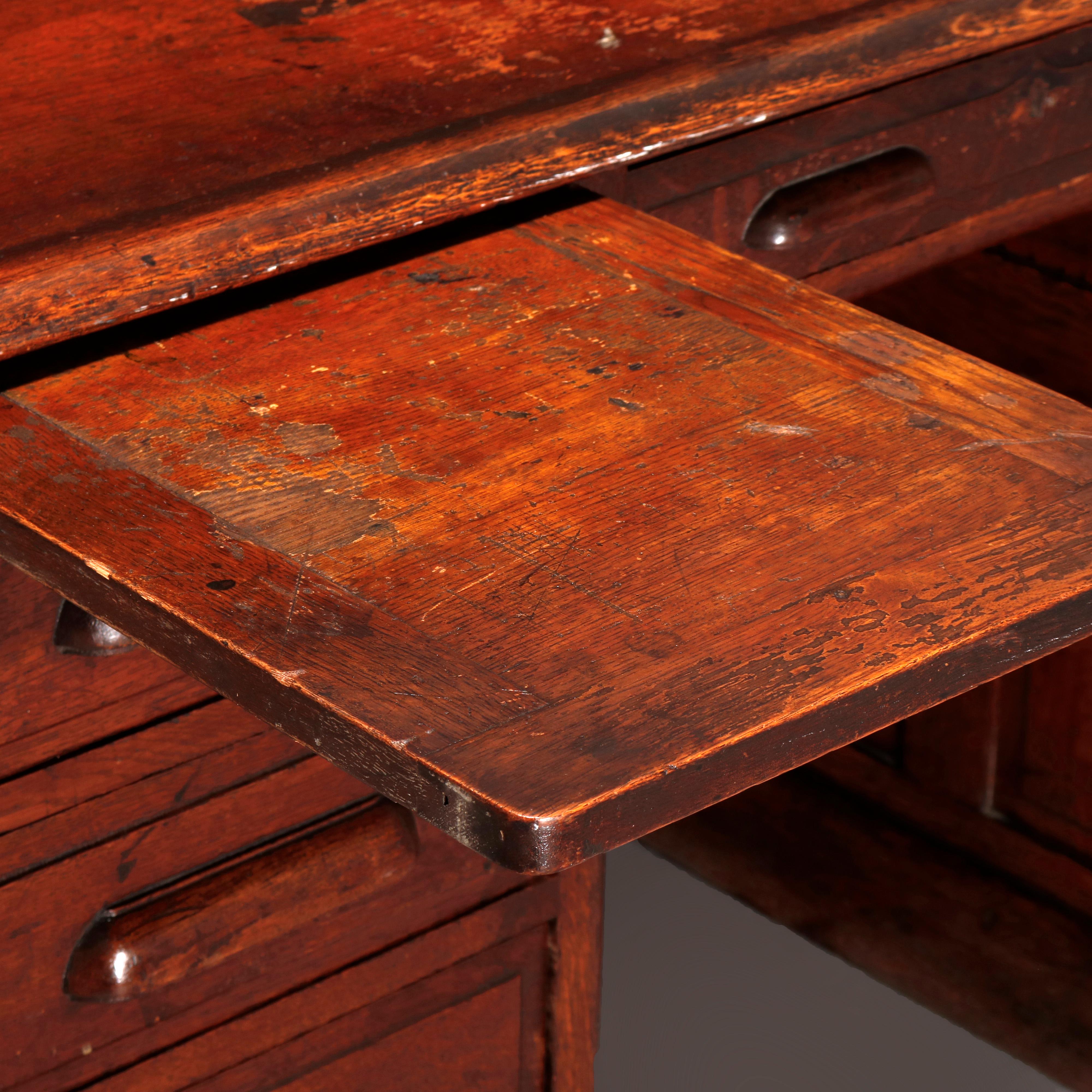 Wood Antique Oak Derby School Raised Panel S-Roll Top Desk, Circa 1900