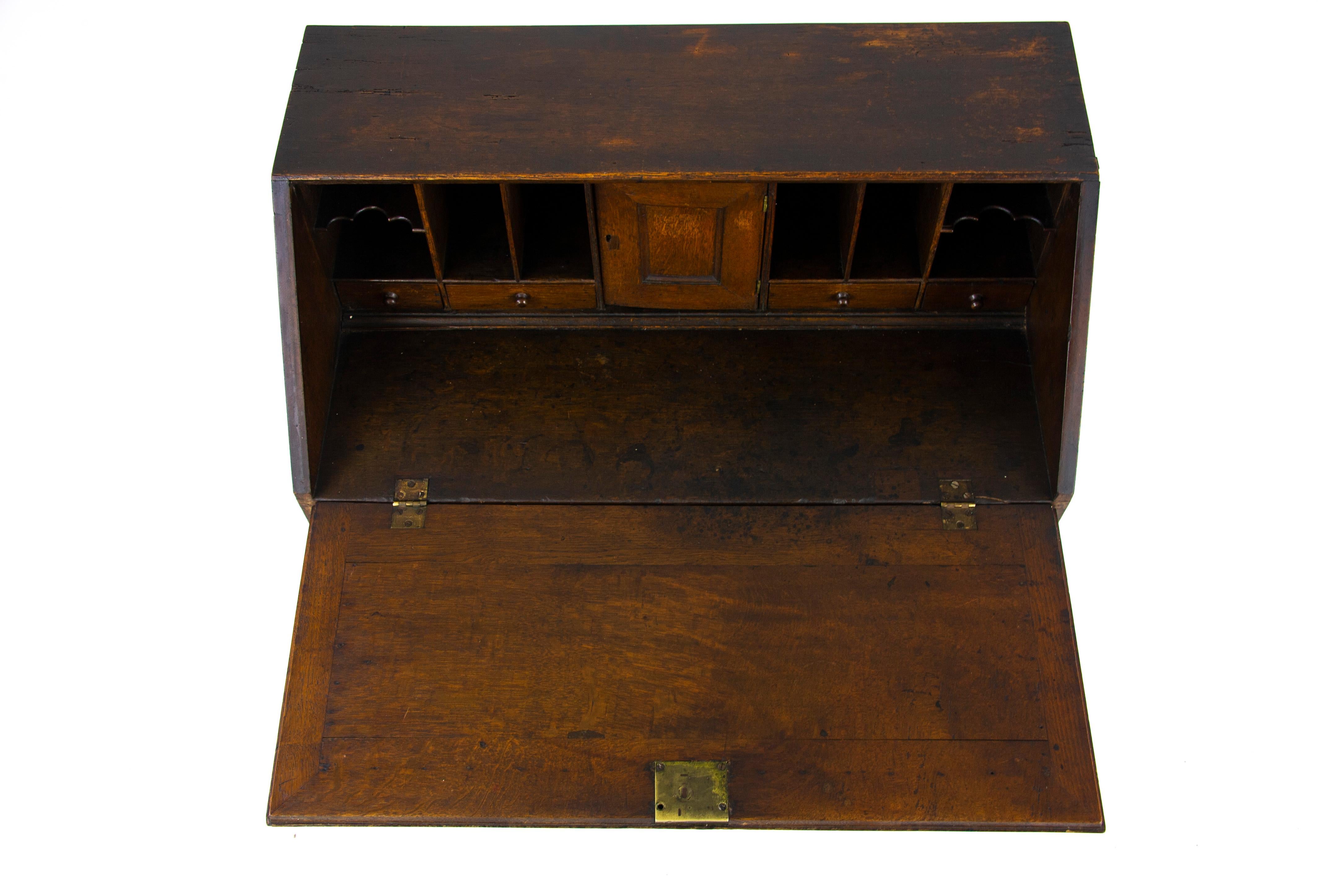 Late 18th Century Antique Oak Desk, 18th Century Carved Oak Slant Front Desk, Scotland 1780, B1446