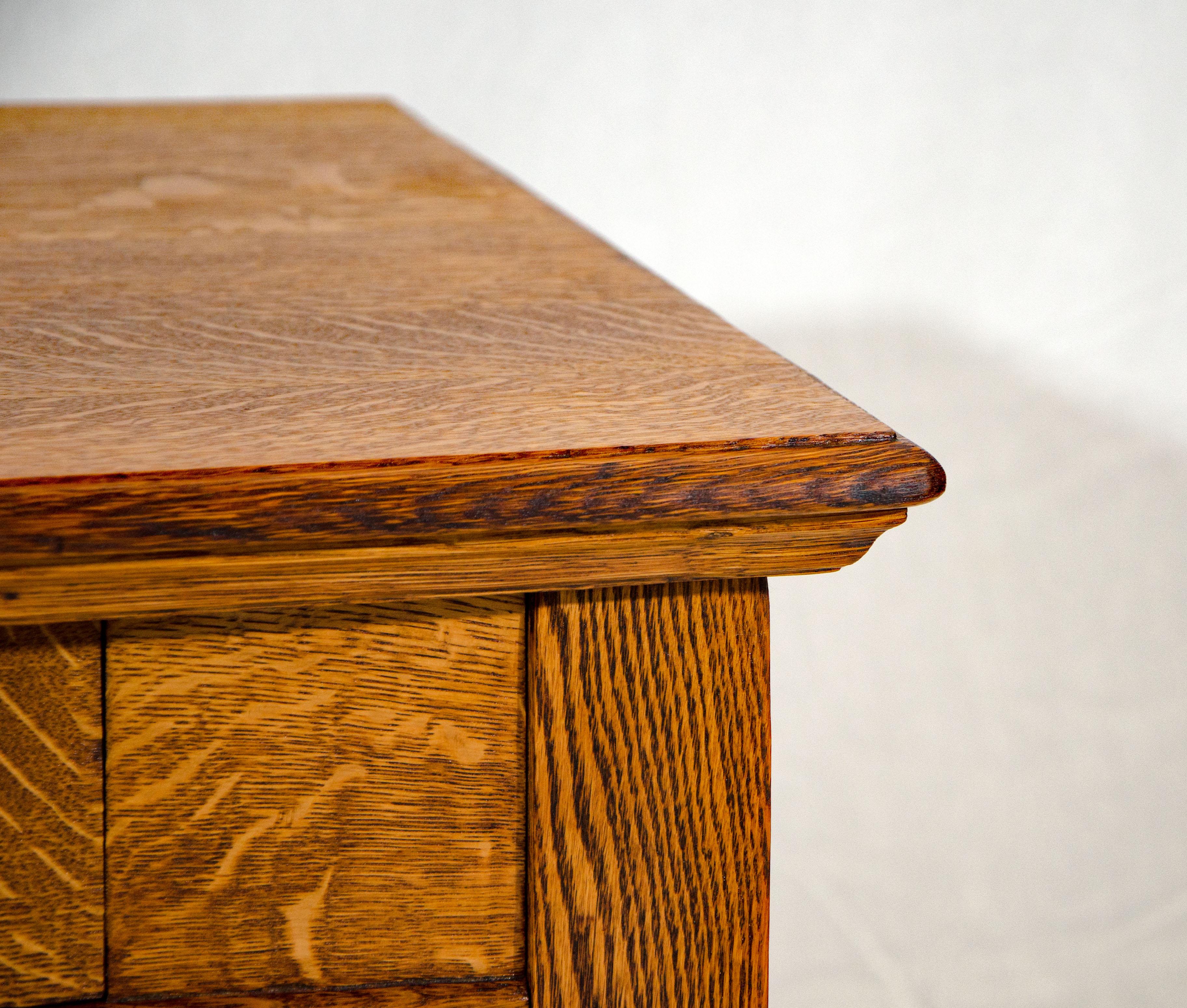 Antique Oak Desk, Breakfast or Library Table, and Two Chairs 4