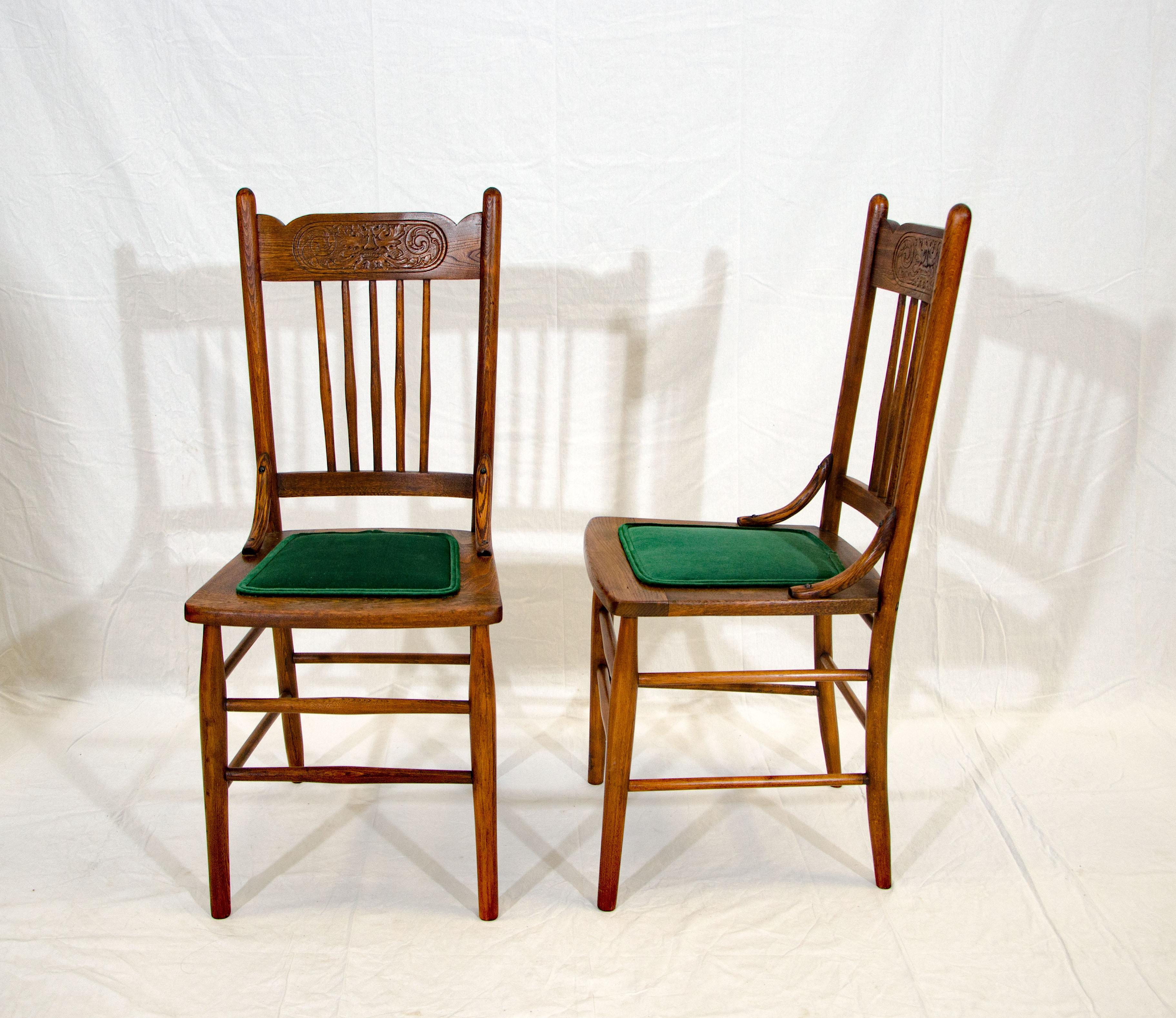 Antique Oak Desk, Breakfast or Library Table, and Two Chairs 6