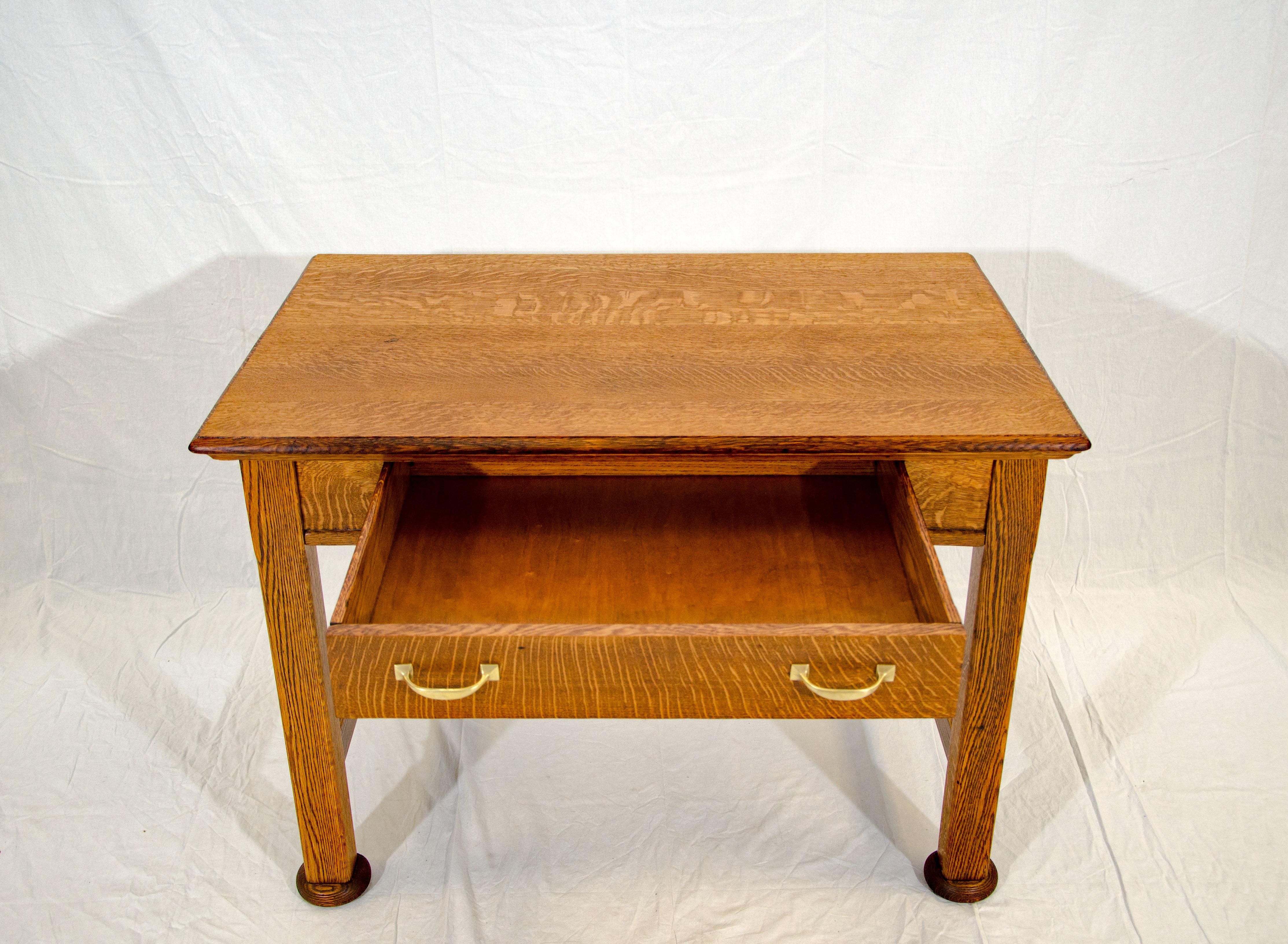 American Antique Oak Desk, Breakfast or Library Table, and Two Chairs