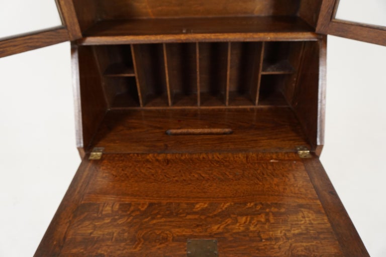 Antique Oak Desk, Drop Front Desk with Bookcase Top, Scotland 1910