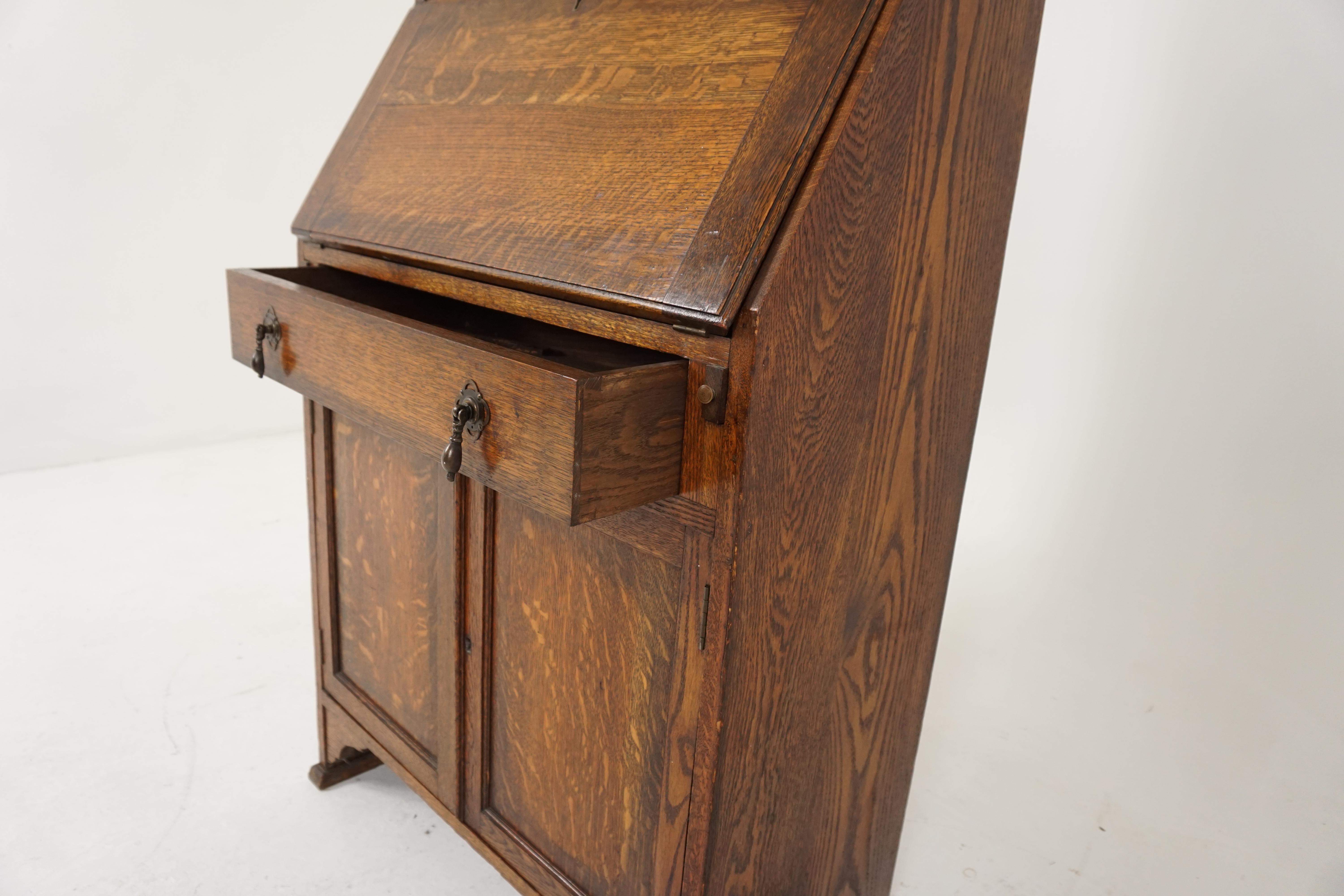 Scottish Antique Oak Desk, Drop Front Desk with Bookcase Top, Scotland 1910, B1799