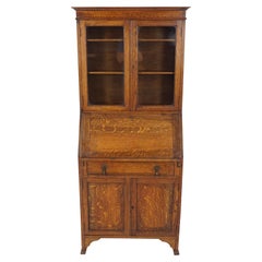 Antique Oak Desk, Drop Front Desk with Bookcase Top, Scotland 1910, B1799