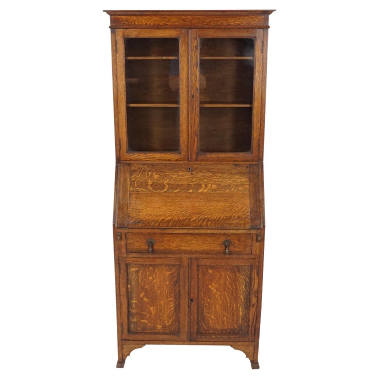Antique Oak Desk Drop Front With Bookcase Top Scotland 1910 B1799 At 1stdibs Antique Oak Desk Drop Front With, Antique Secretary Cabinet With Drop Down Desk