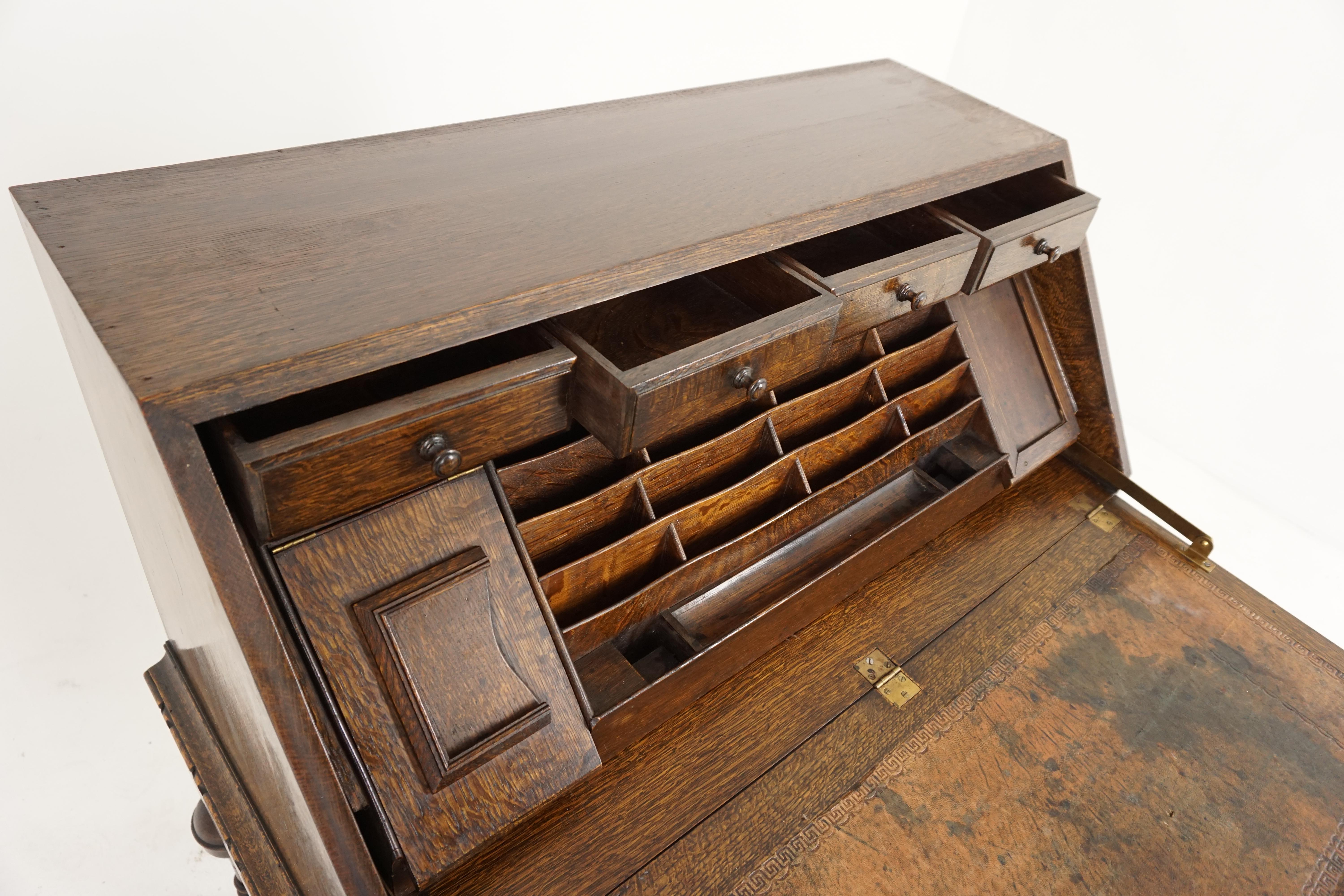 Antique Oak Desk, Fall Front Desk with Fitter Interior, Scotland 1910, B1868 In Good Condition In Vancouver, BC