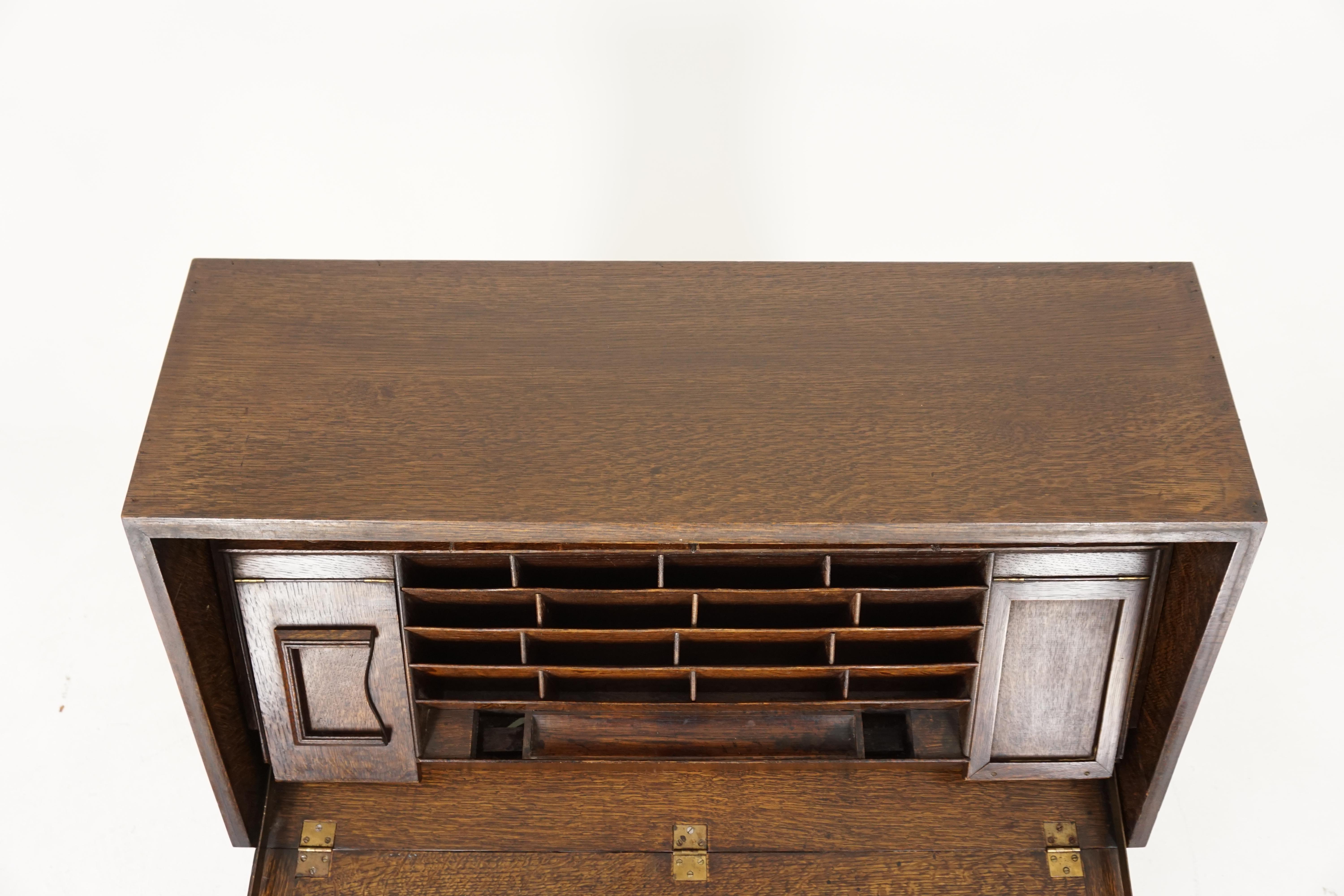 Early 20th Century Antique Oak Desk, Fall Front Desk with Fitter Interior, Scotland 1910, B1868