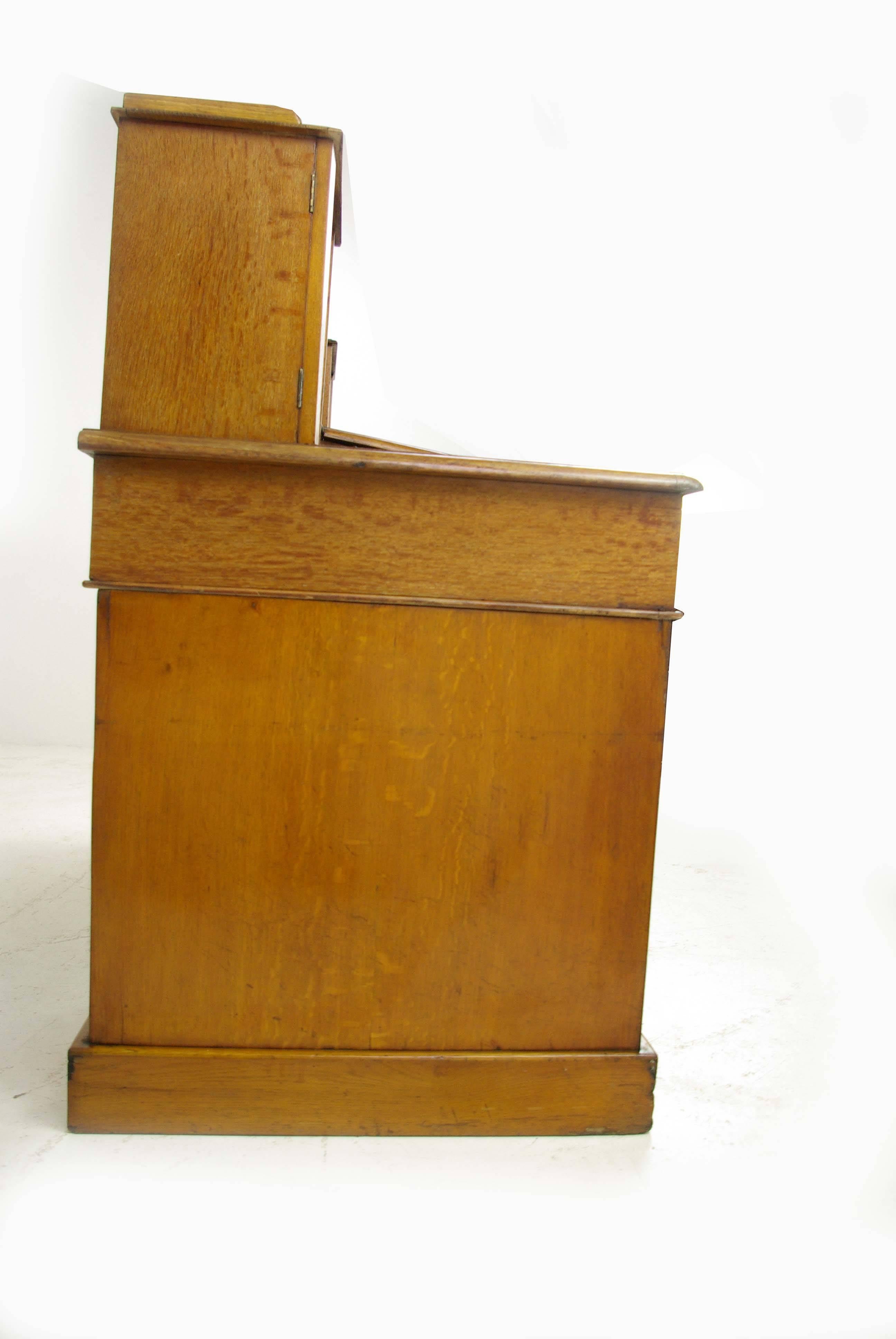 Antique Oak Desk, Slant Front Desk, Victorian Dickens Desk, England, 1880 6