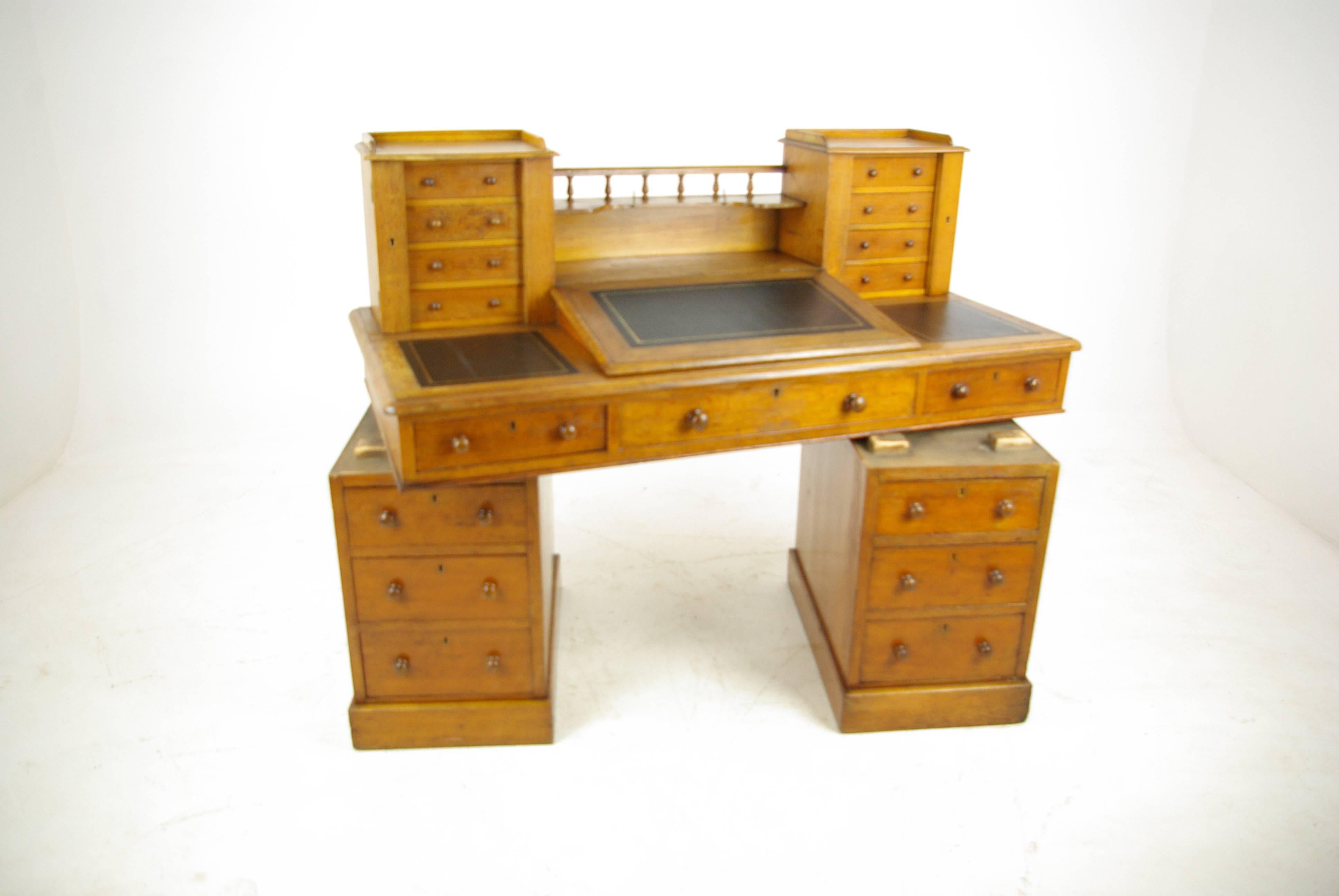 Antique Oak Desk, Slant Front Desk, Victorian Dickens Desk, England, 1880 9