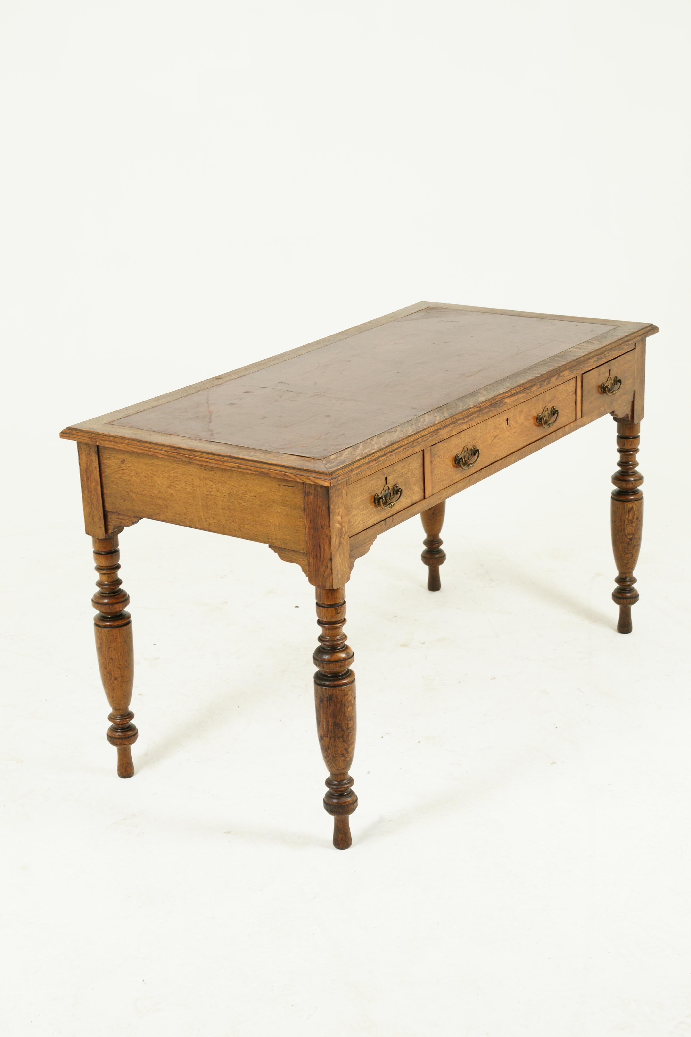 Antique Oak Desk, Writing Table, Victorian Desk, Tiger Oak, Scotland, 1900 2