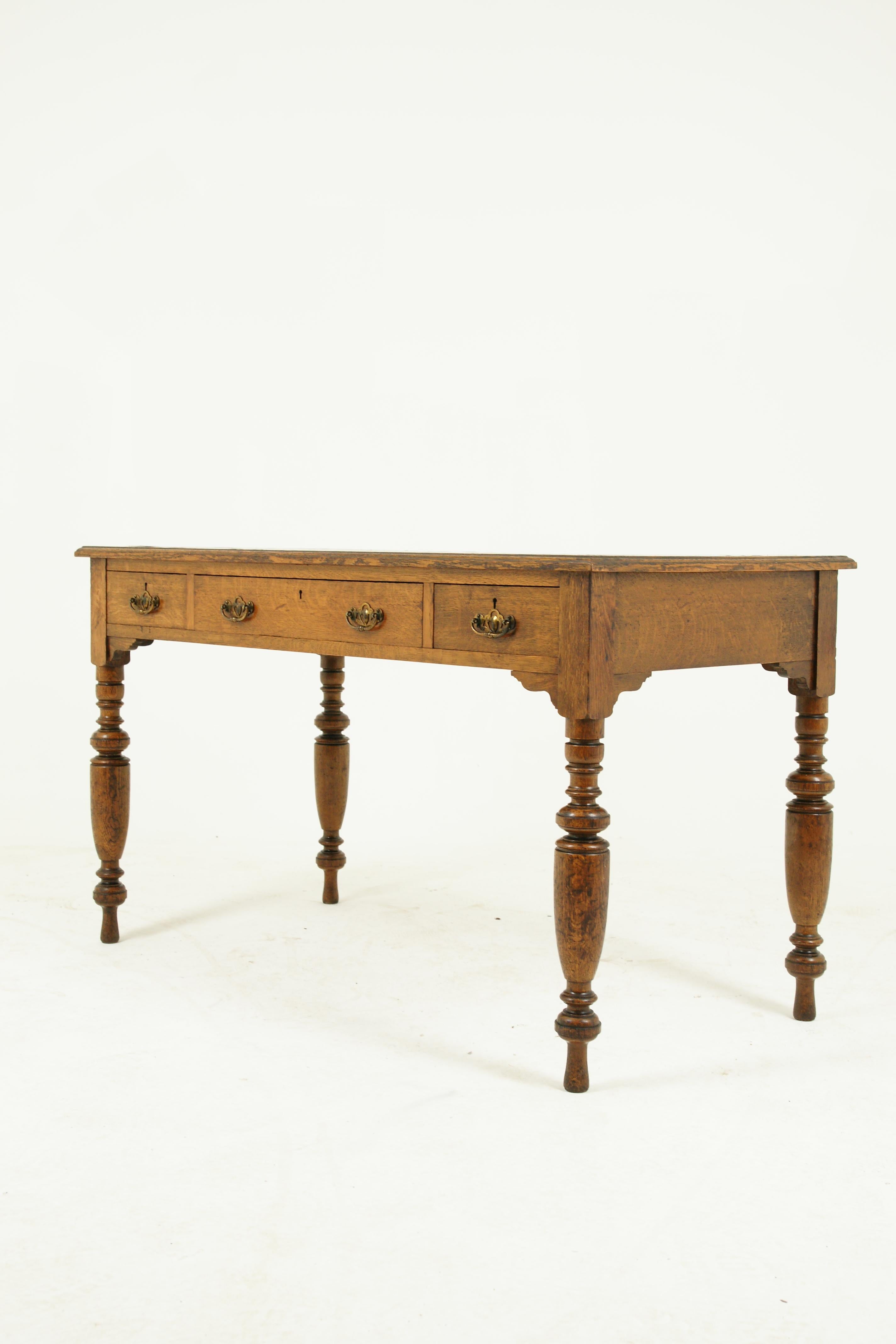 Antique Oak Desk, Writing Table, Victorian Desk, Tiger Oak, Scotland, 1900 4