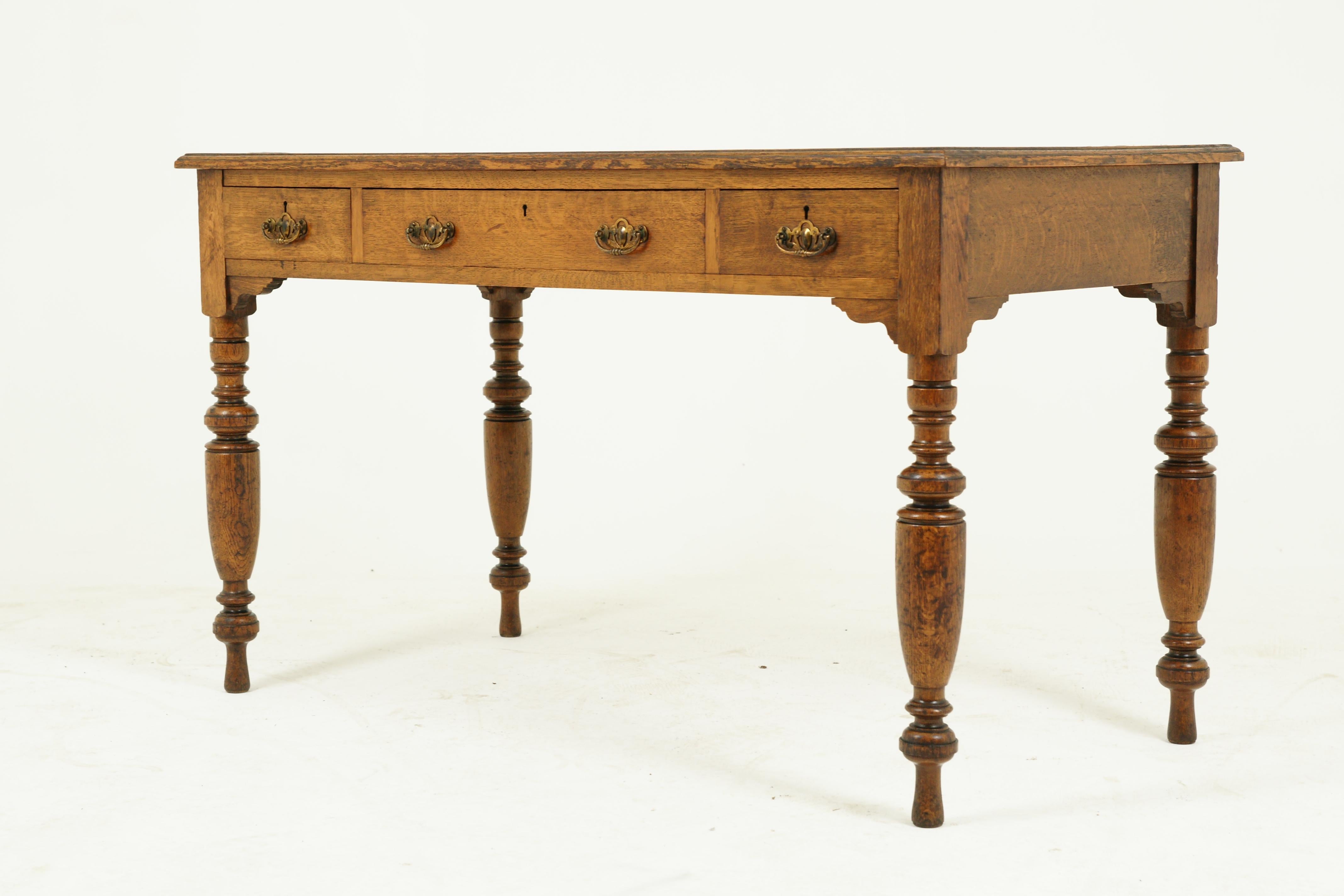 Hand-Crafted Antique Oak Desk, Writing Table, Victorian Desk, Tiger Oak, Scotland, 1900