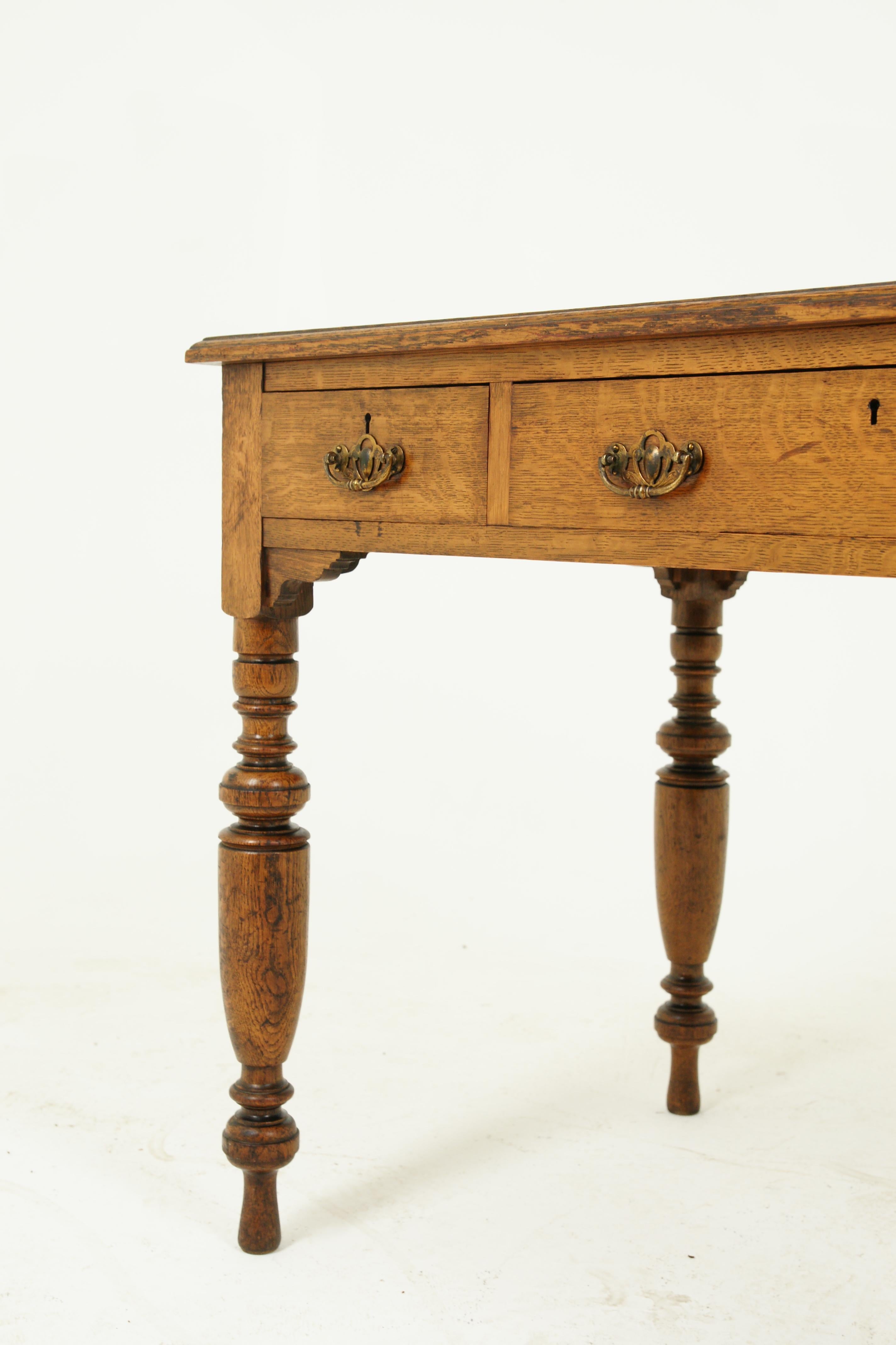 Early 20th Century Antique Oak Desk, Writing Table, Victorian Desk, Tiger Oak, Scotland, 1900