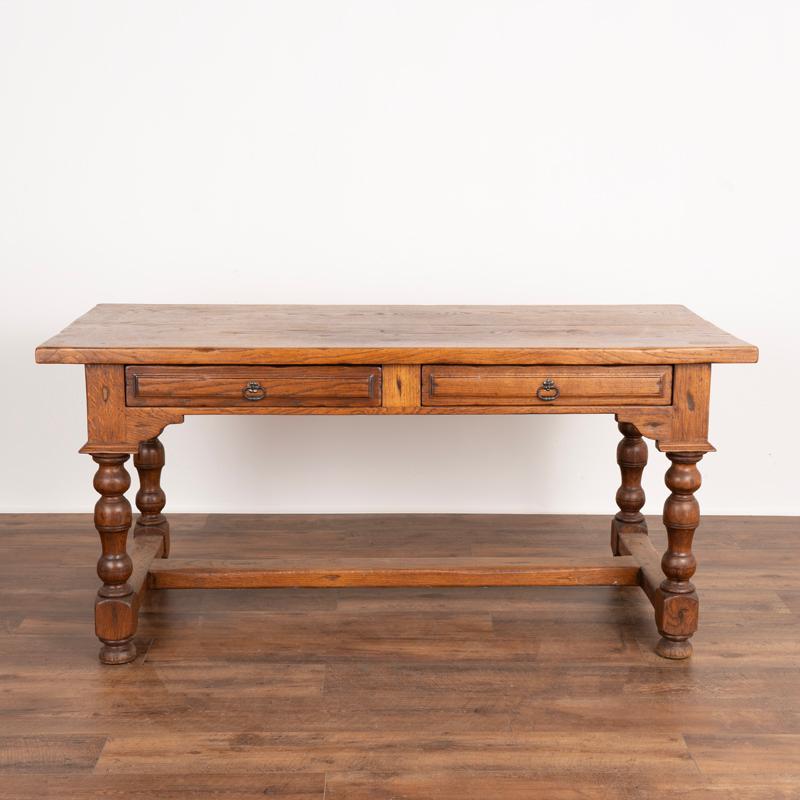French Antique Oak Desk Writing Table with Two Drawers from France