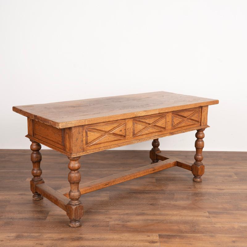 Antique Oak Desk Writing Table with Two Drawers from France In Good Condition In Round Top, TX