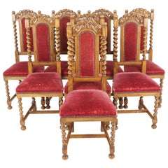 Antique Oak Dining Chairs, Barley Twist, Antique Furniture, American 1920, B2097