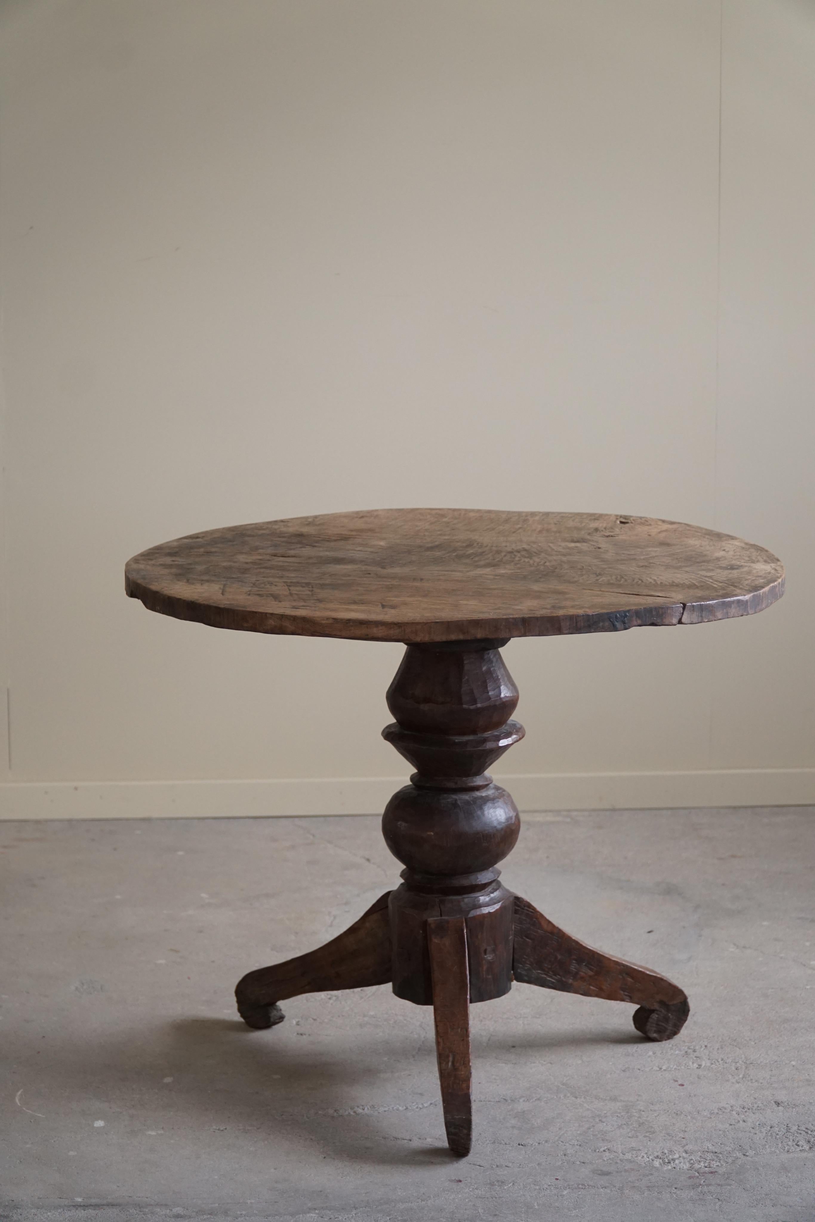 Antique Oak Dining Table / Side Table with Tripod Legs, Wabi Sabi, Late 18th C 10