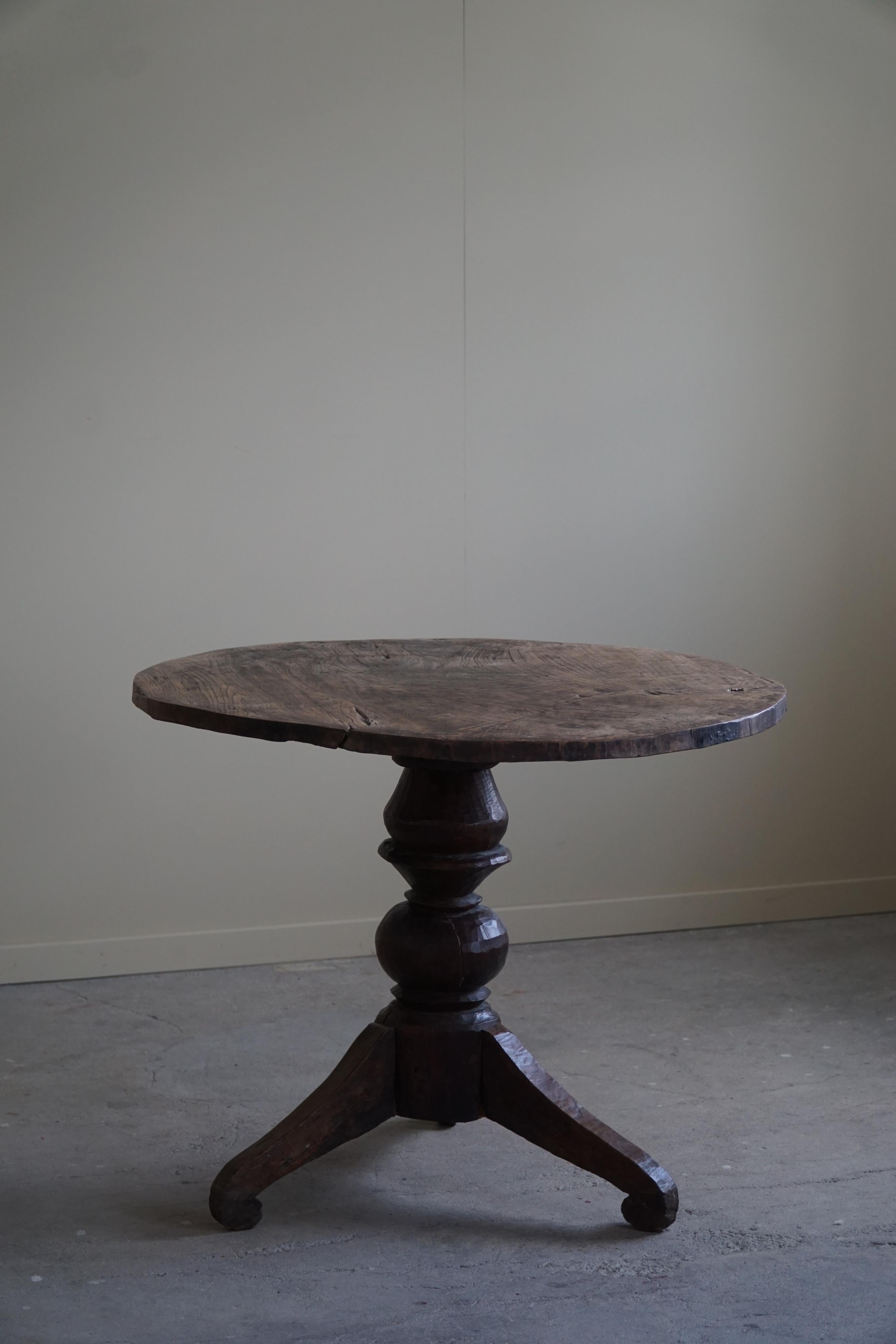 Antique Oak Dining Table / Side Table with Tripod Legs, Wabi Sabi, Late 18th C 11